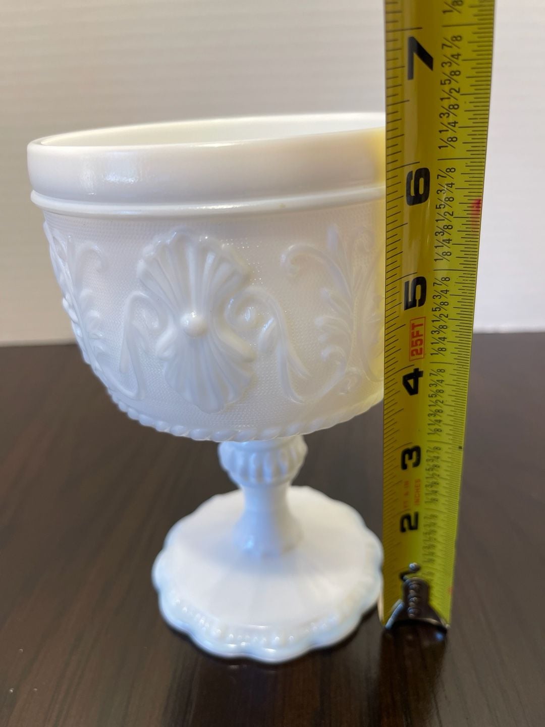 Vintage Indiana Milk Glass Pedestal Compote (Ring of Fire Opalescent) 10