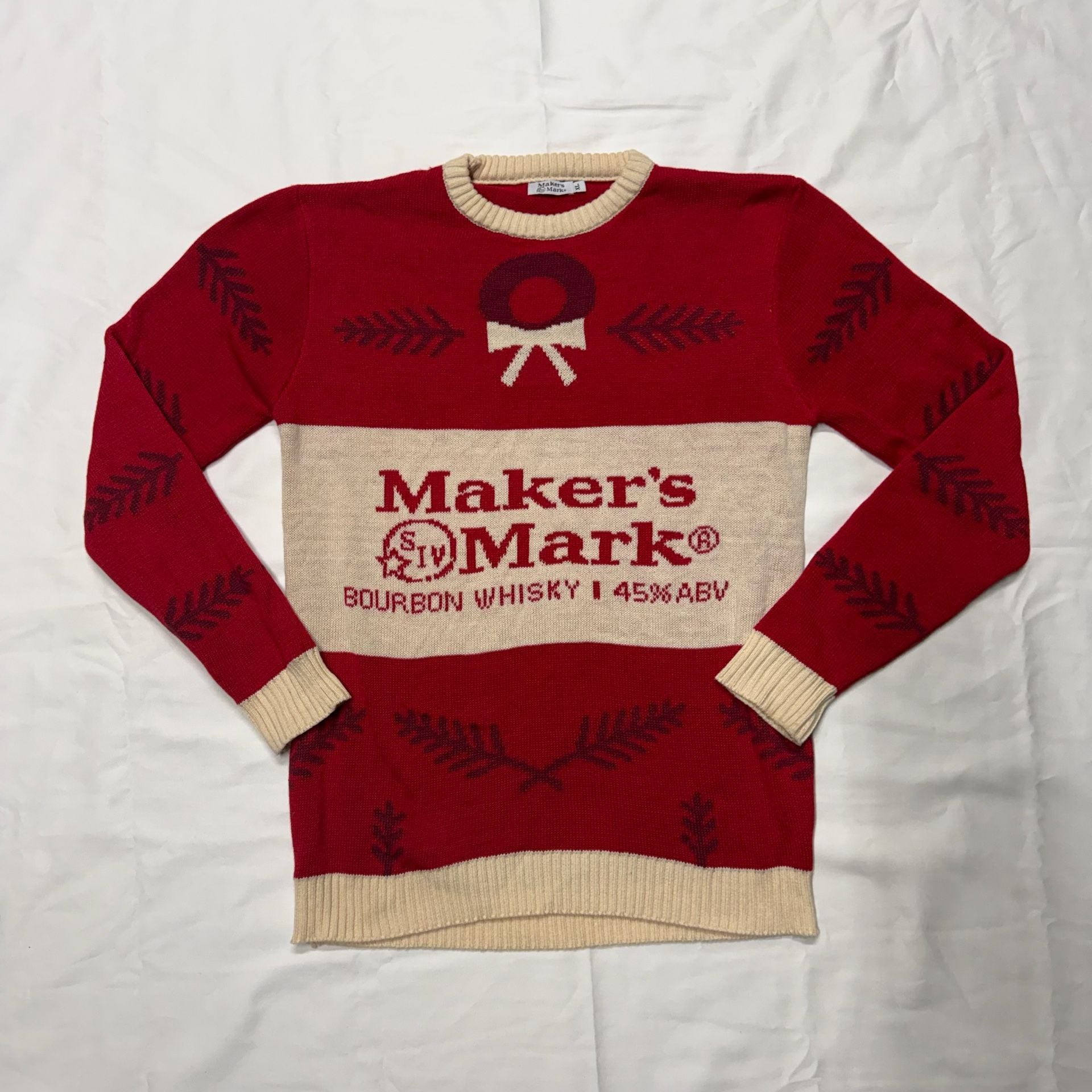 Maker's Mark Holiday Sweater Size XL Red Cream Bourbon Whisky Ugly Christmas 2