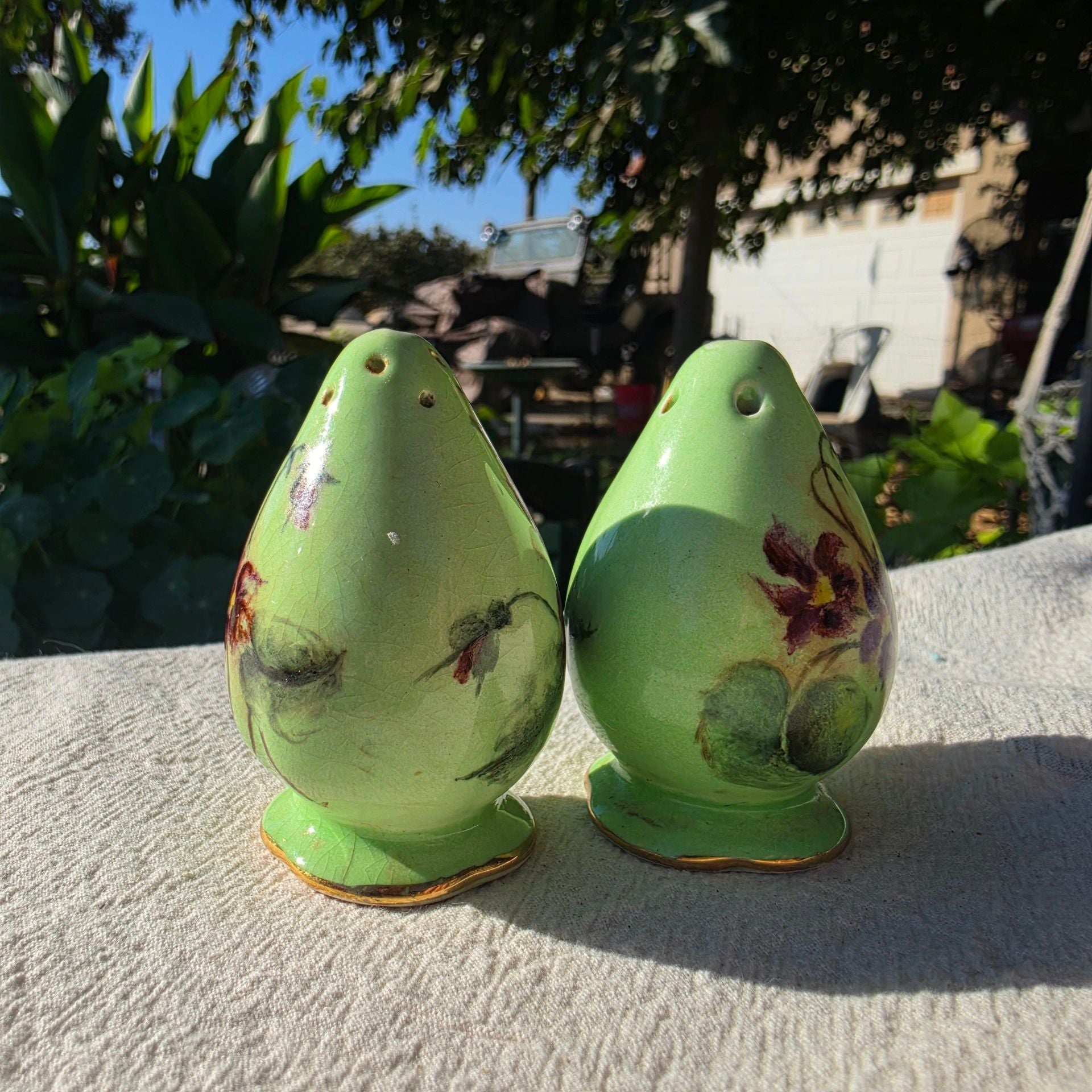 Vintage Hand Painted Floral Salt And Pepper Shakers Made In England 1