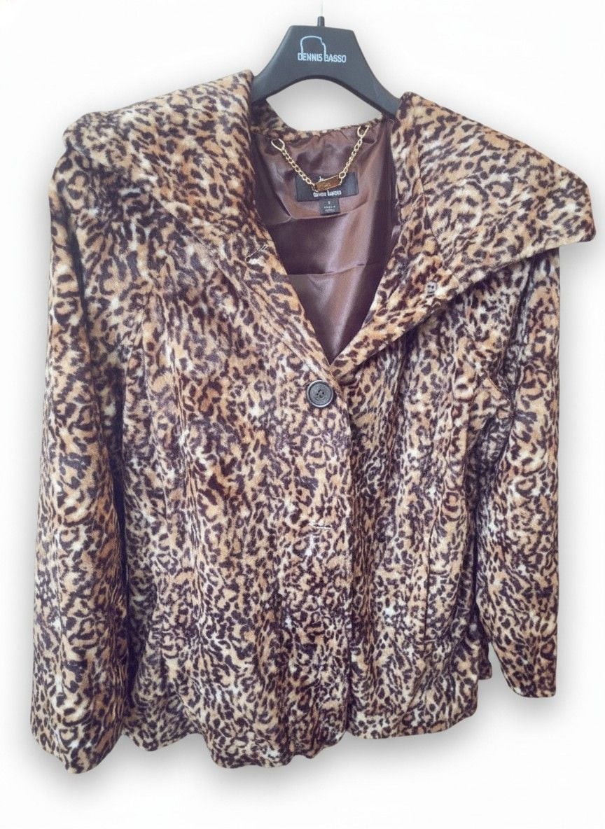 Dennis Basso Faux Fur Leopard Print Jacket Size S 2