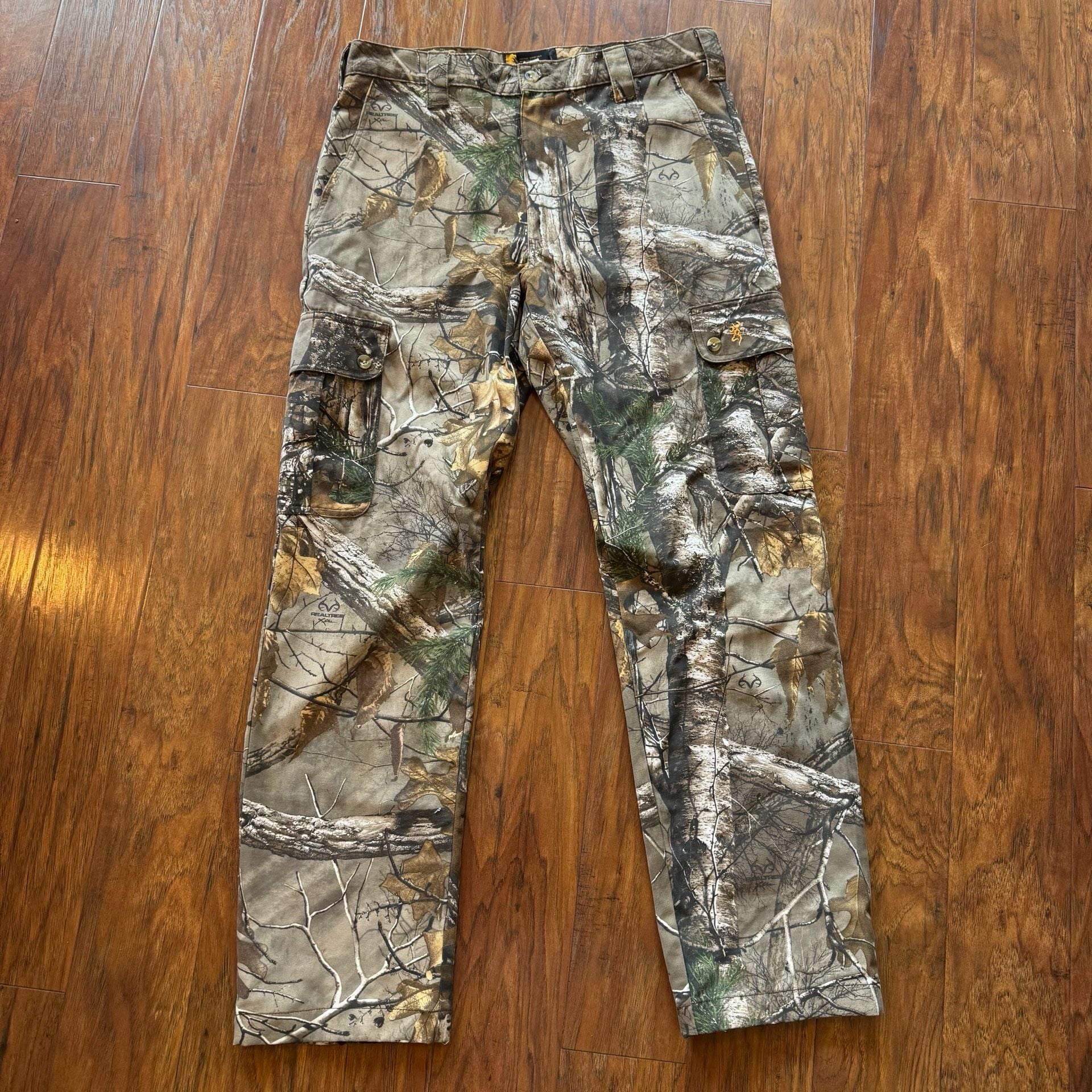 Browning Mens Medium Realtree Camo Cargo Hunting Pants Adjustable Hem Treebark 2