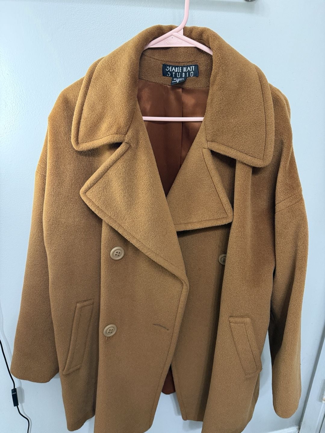 Searle Blatt Studio Double Breasted Wool Coat Size 8 Camel Tan Vintage 2