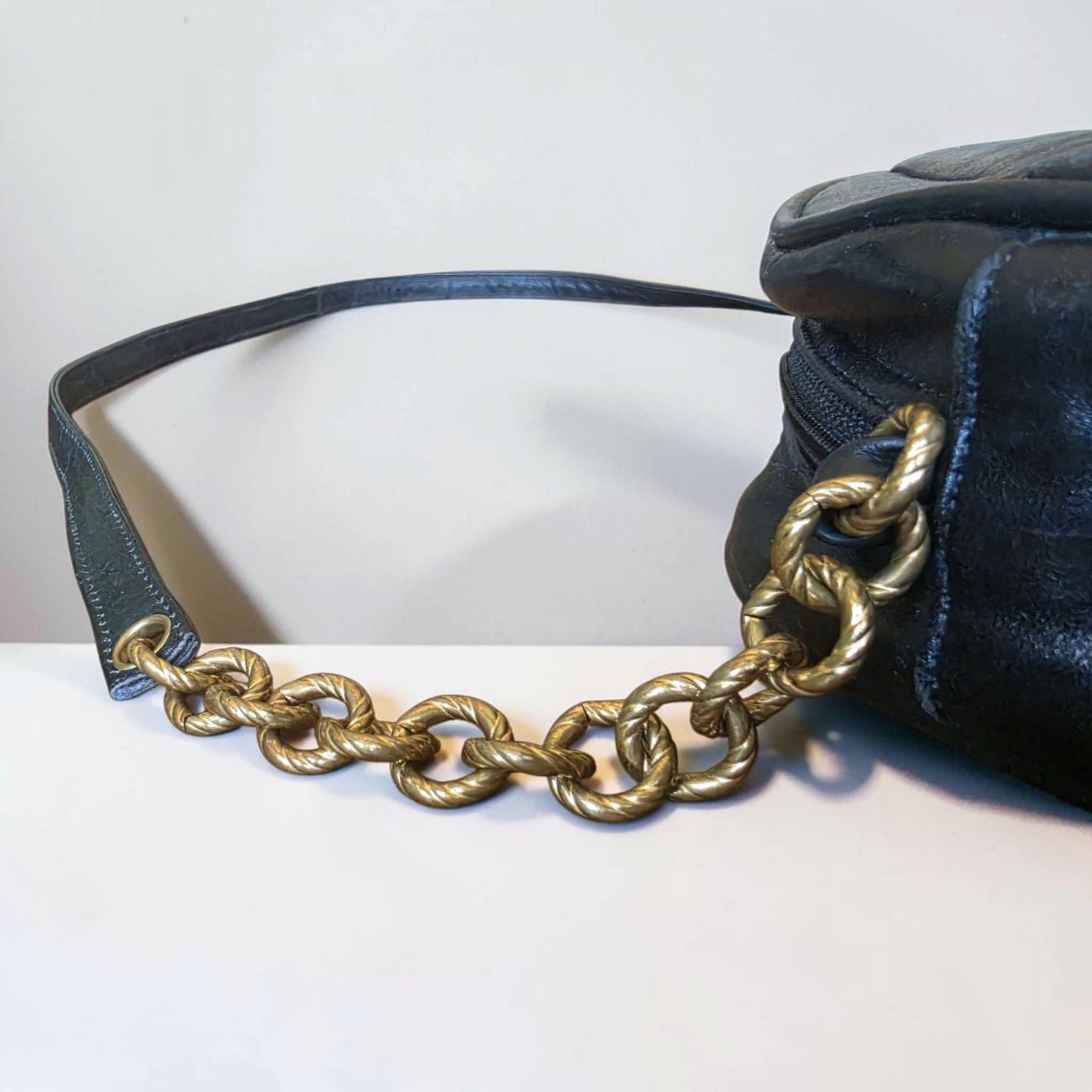 Vintage 80s 90s Maresse Black Quilted Round Canteen Bag Leather Crossbody Tassel 4