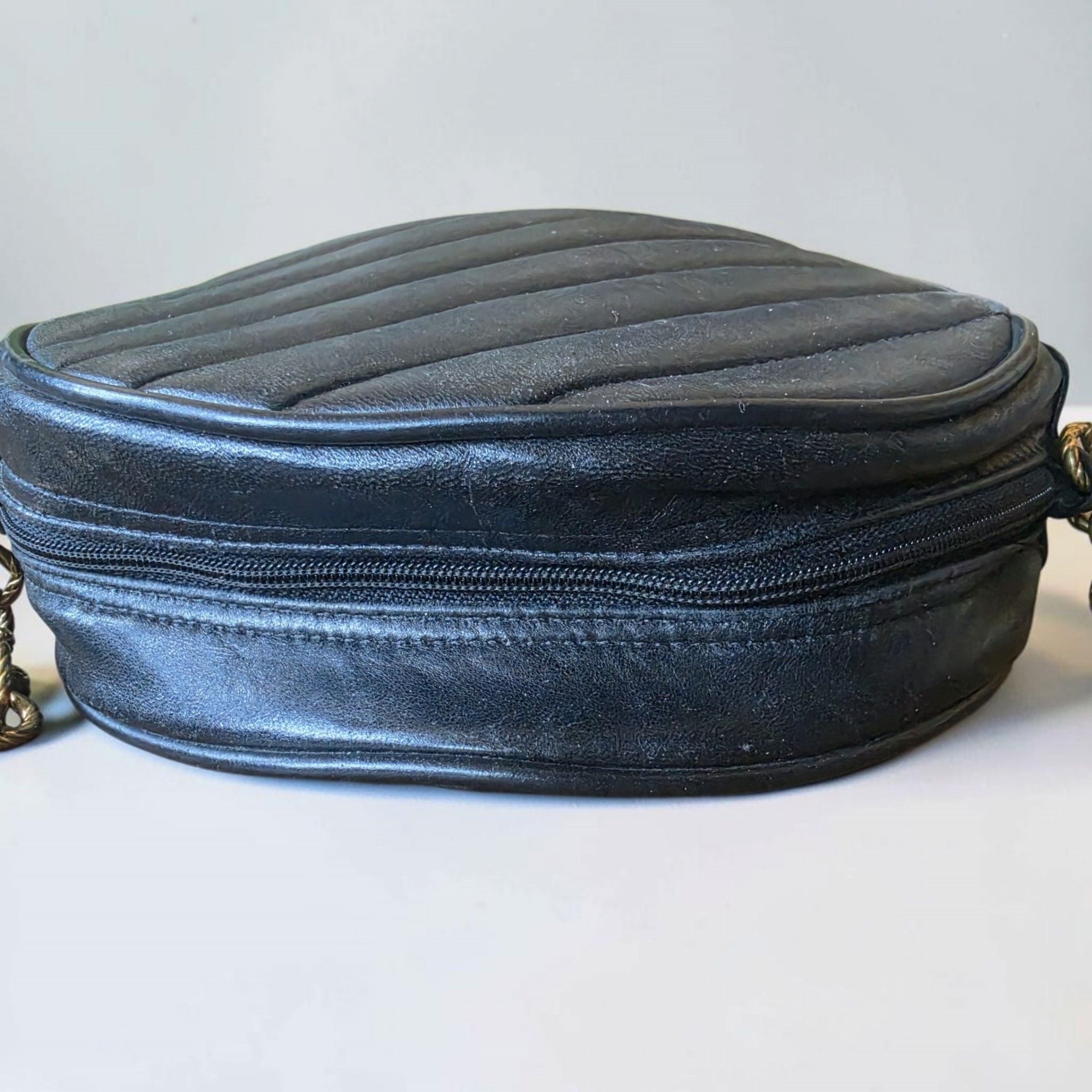 Vintage 80s 90s Maresse Black Quilted Round Canteen Bag Leather Crossbody Tassel 10