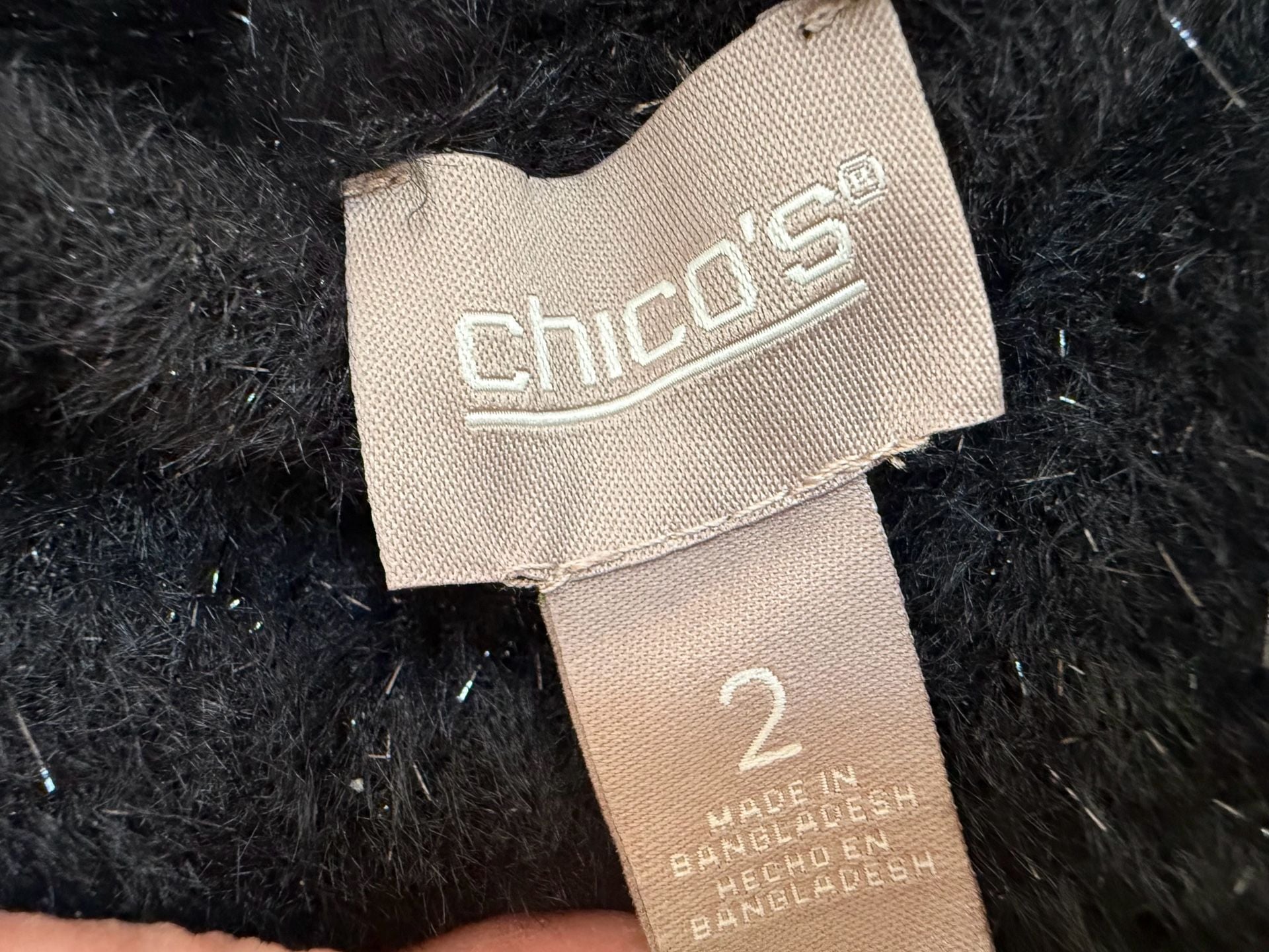 Chico's Turtleneck Sweater Size 2 Black Metallic Fuzzy Eyelash 2