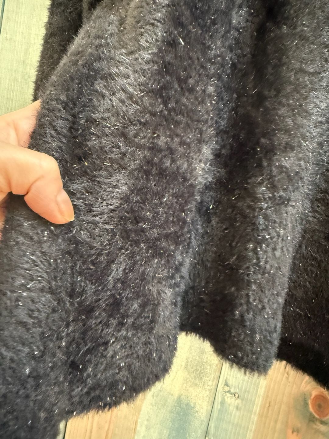 Chico's Turtleneck Sweater Size 2 Black Metallic Fuzzy Eyelash 4