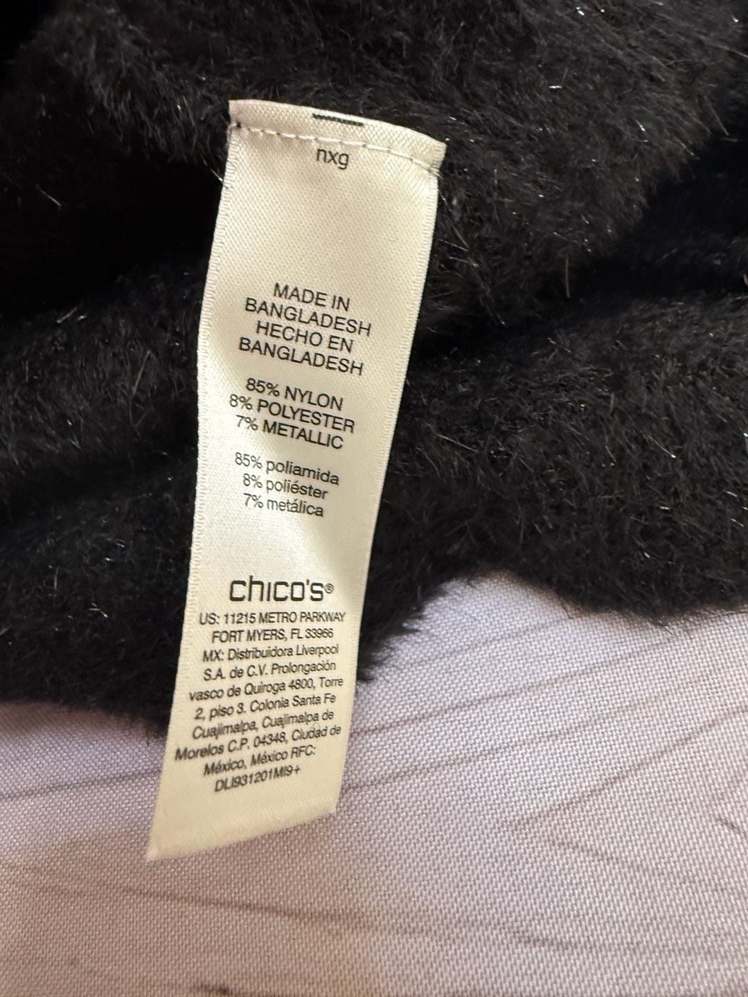 Chico's Turtleneck Sweater Size 2 Black Metallic Fuzzy Eyelash 5