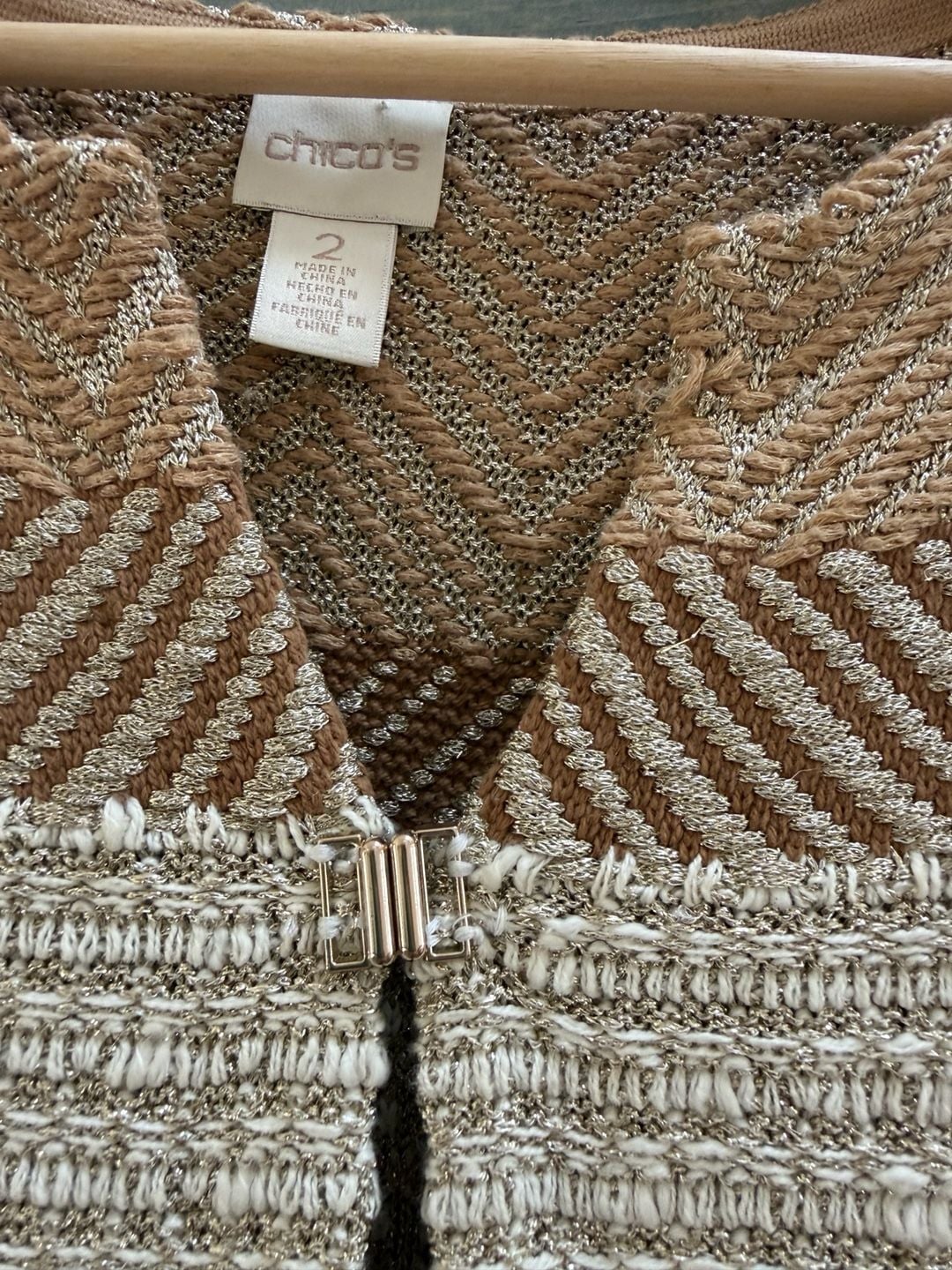Chico's Metallic Sweater Size 2 Bronze Gold Long Sleeve 2
