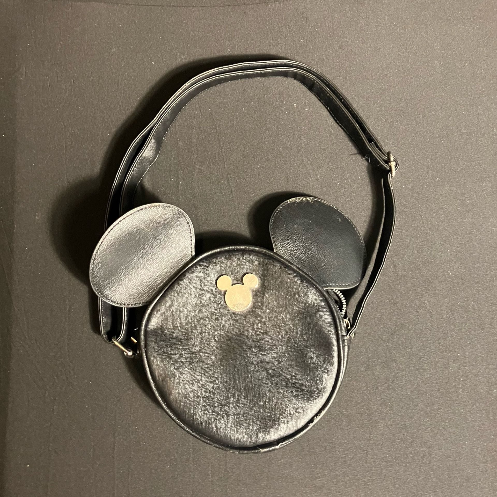 Disney Mickey Mouse Black Faux Leather Round Crossbody Bag 1