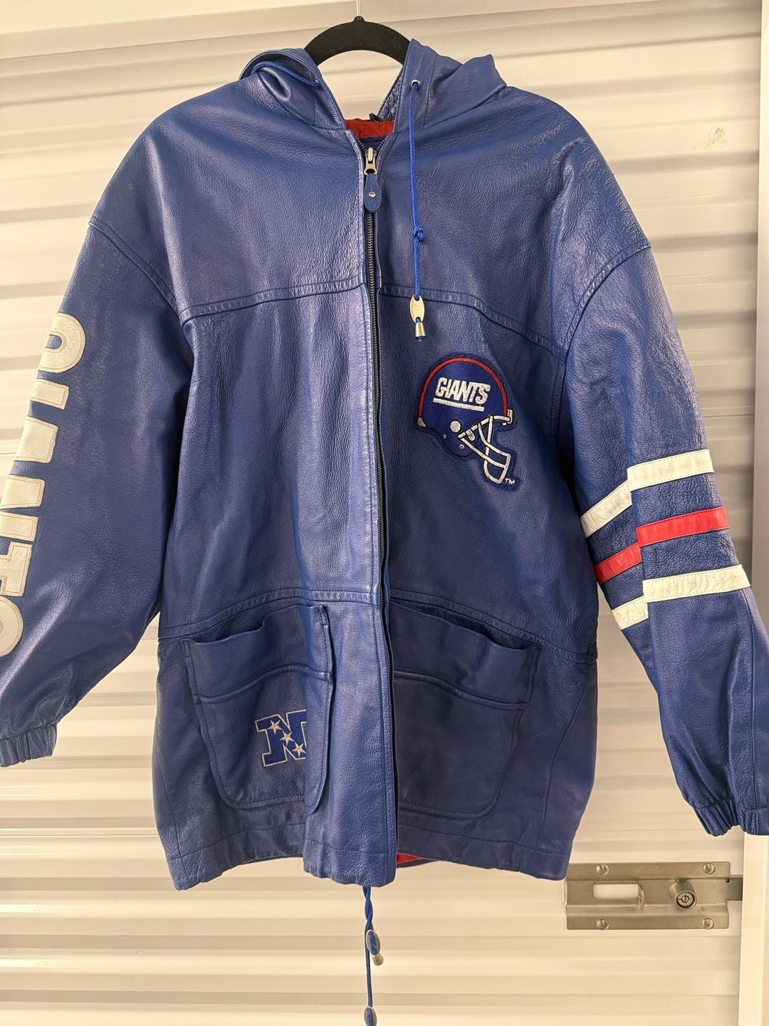 Carl Banks New York Giants Leather Hooded Jacket Size XL 2