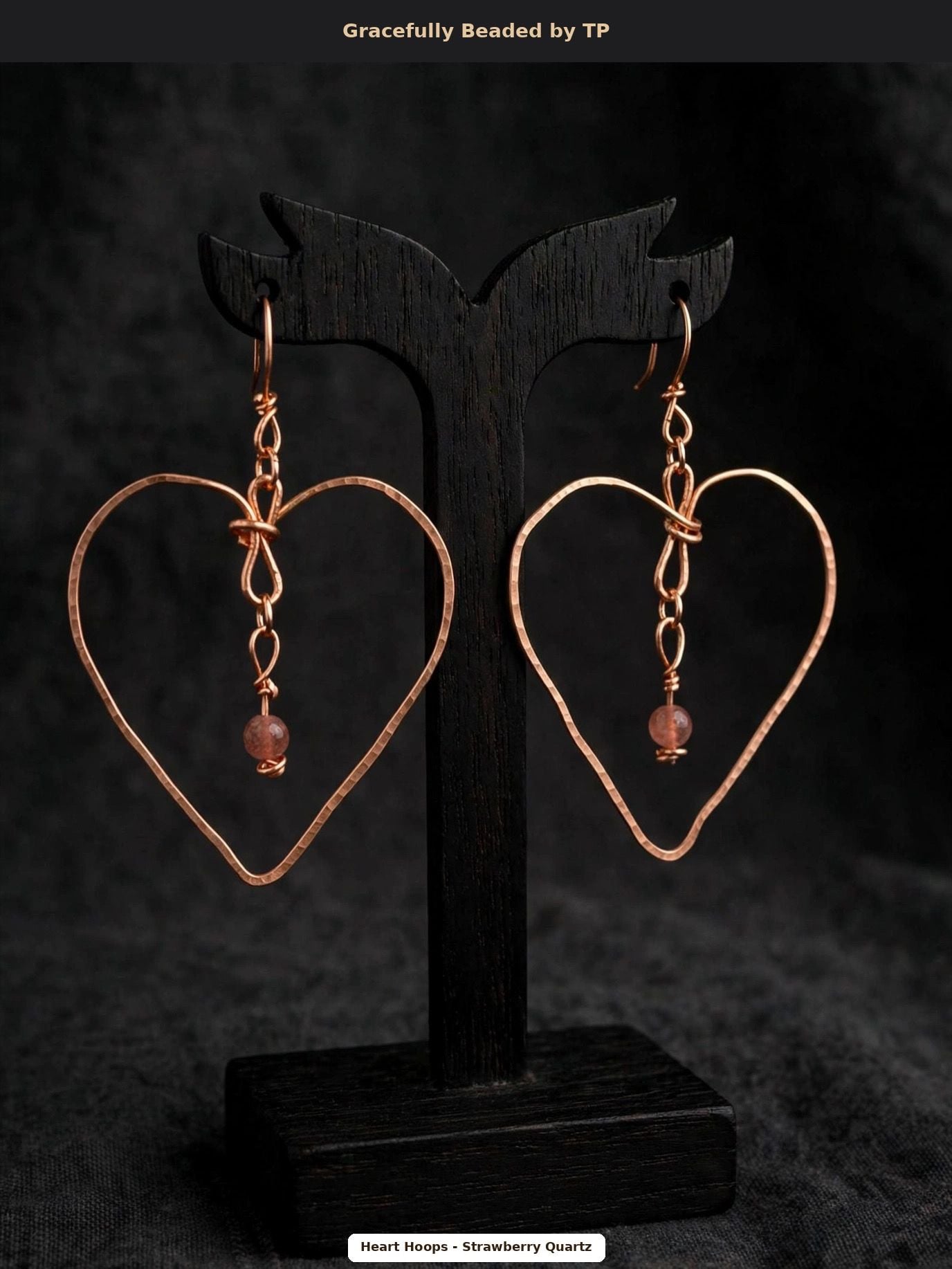 Gracefully Beaded by TP Heart Hoops Strawberry Quartz Earrings 2