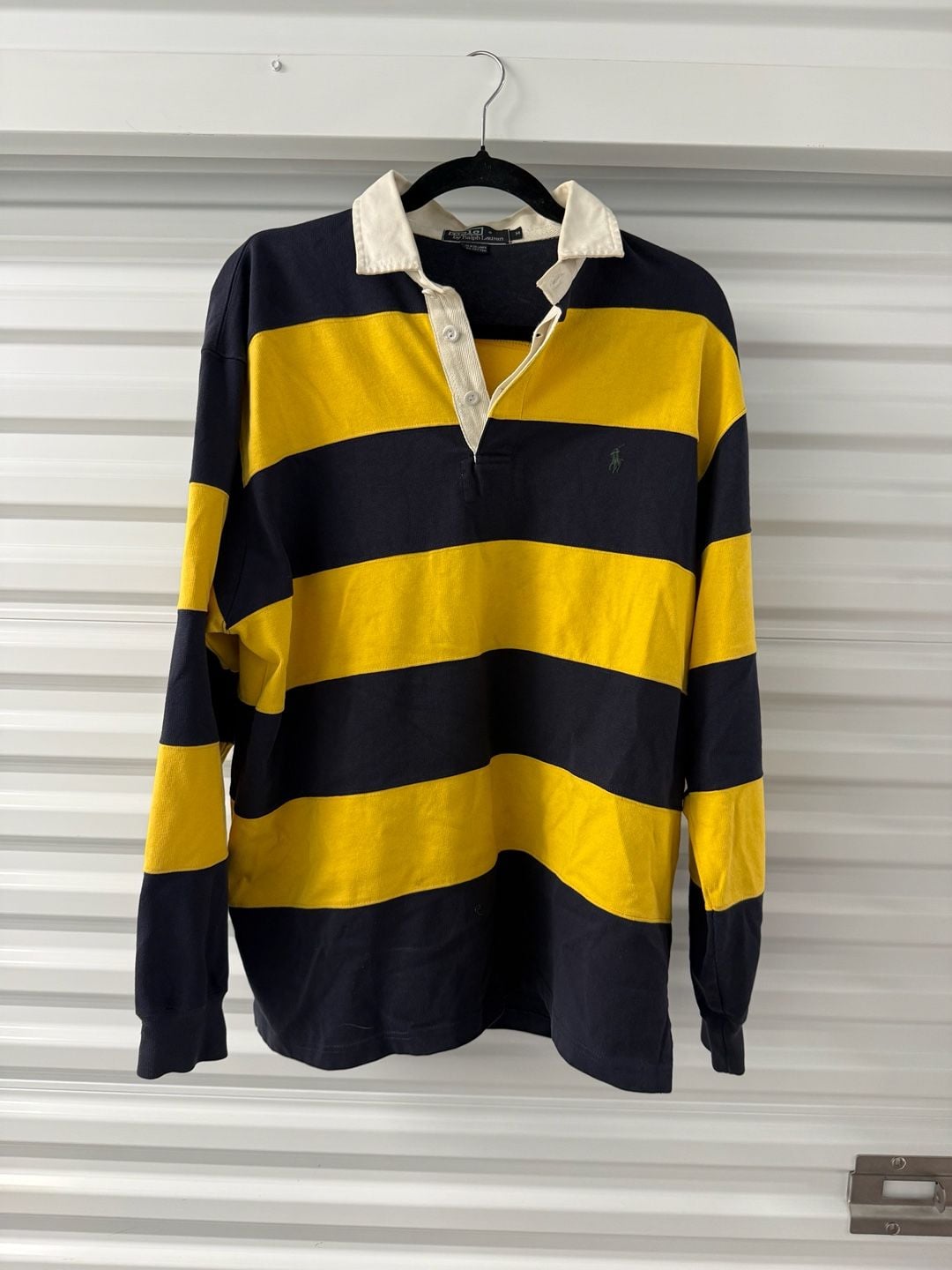 Polo By Ralph Lauren Rugby Shirt Size M Navy Yellow Striped Long Sleeve 2