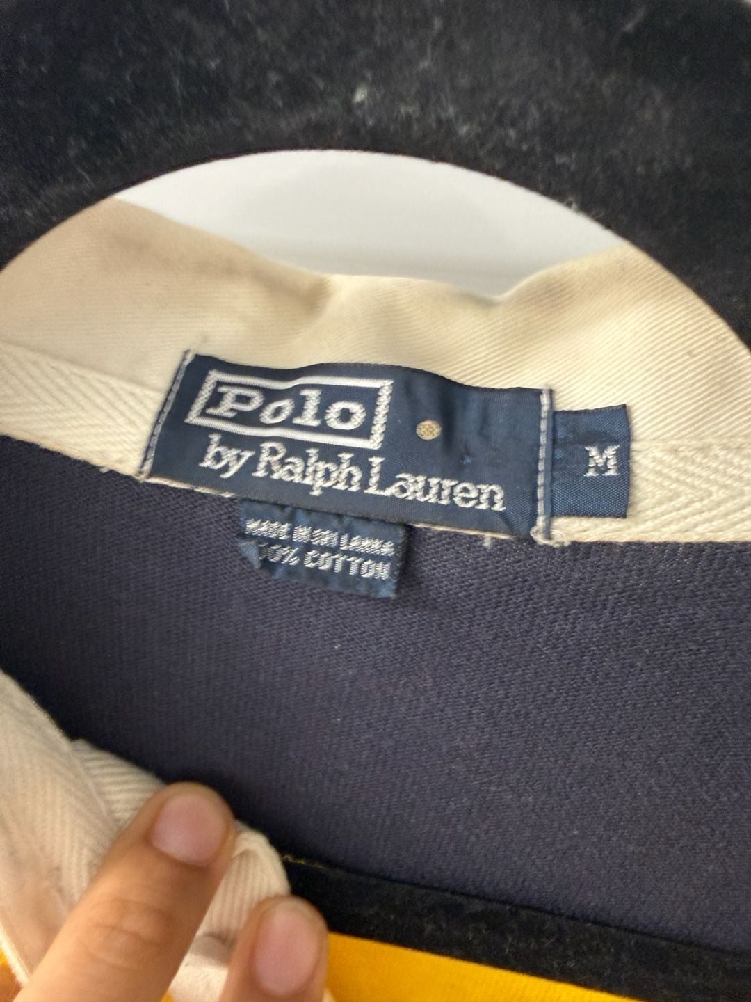 Polo By Ralph Lauren Rugby Shirt Size M Navy Yellow Striped Long Sleeve 3