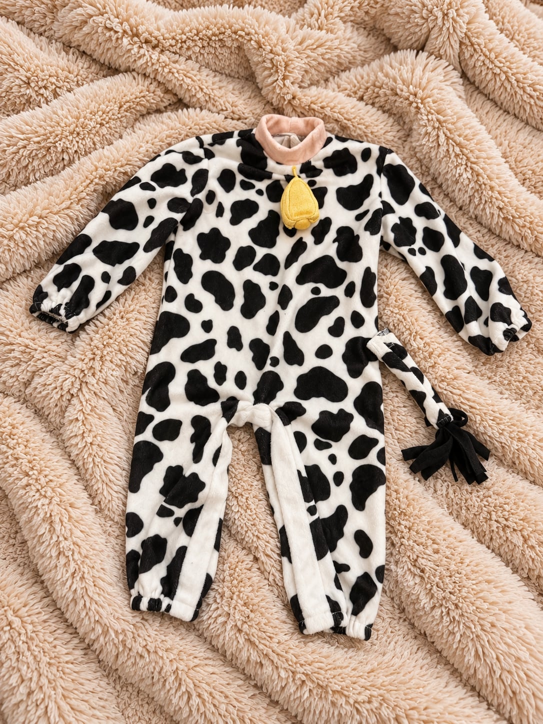 Cow Costume Fleece Romper Black White 2