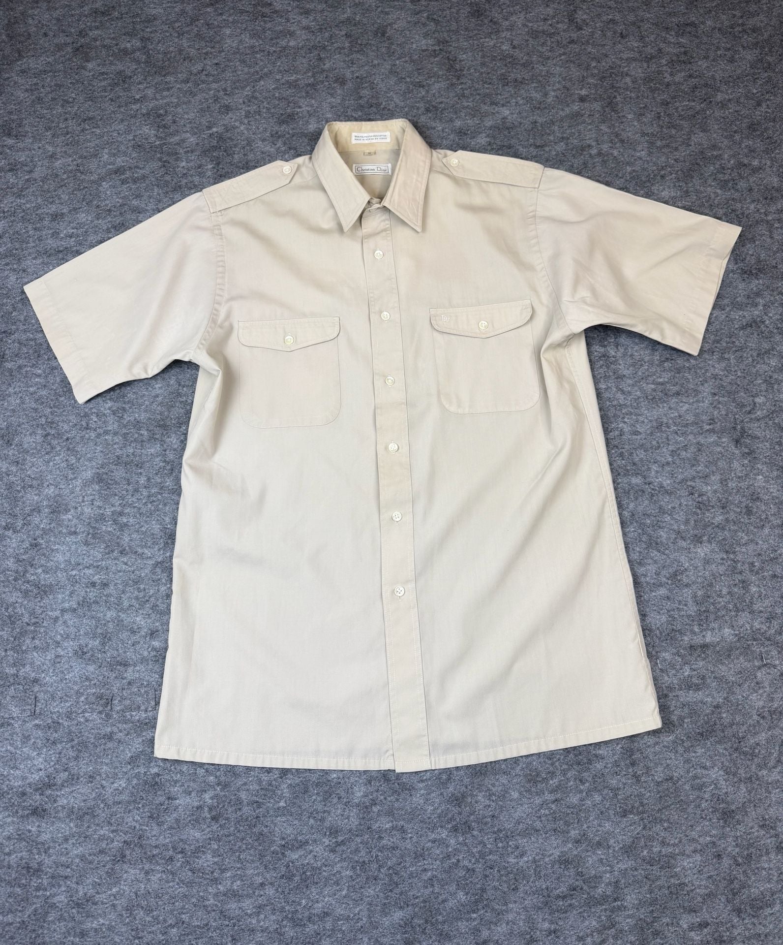 Christian Dior Short Sleeve Button Up Shirt Size M Tan 2
