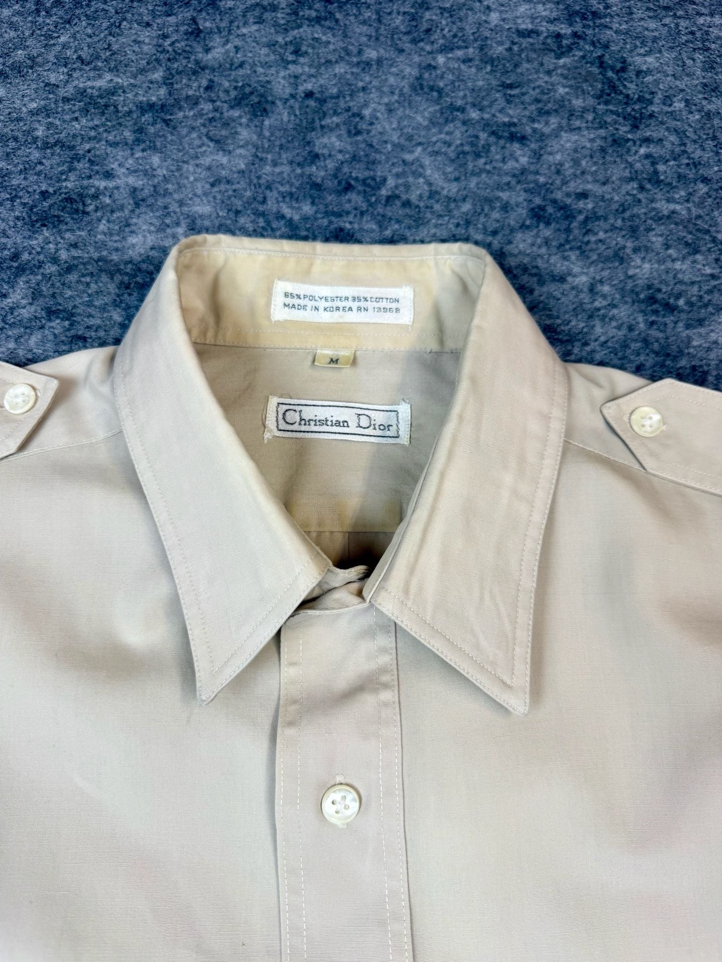 Christian Dior Short Sleeve Button Up Shirt Size M Tan 3