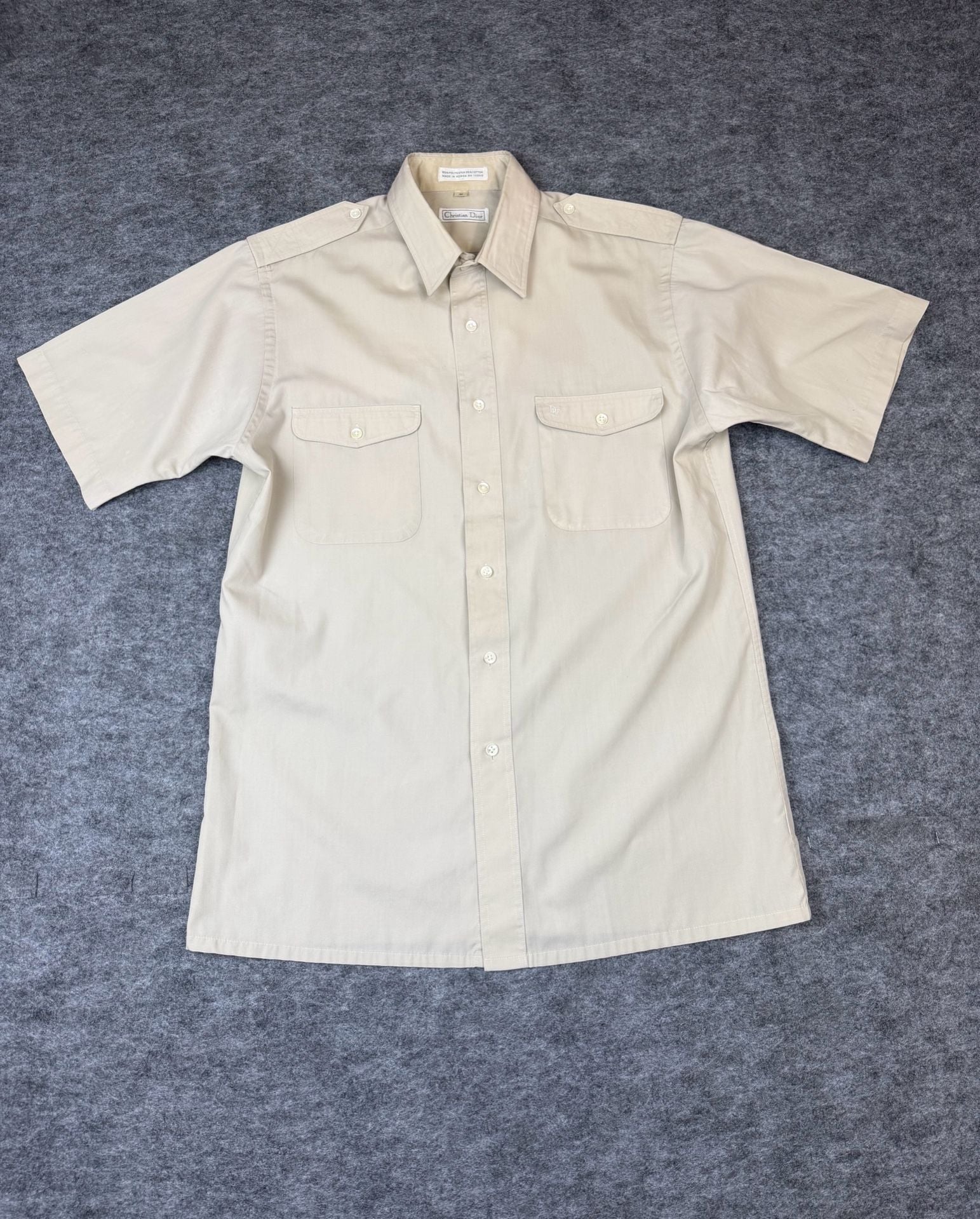 Christian Dior Short Sleeve Button Up Shirt Size M Tan 8