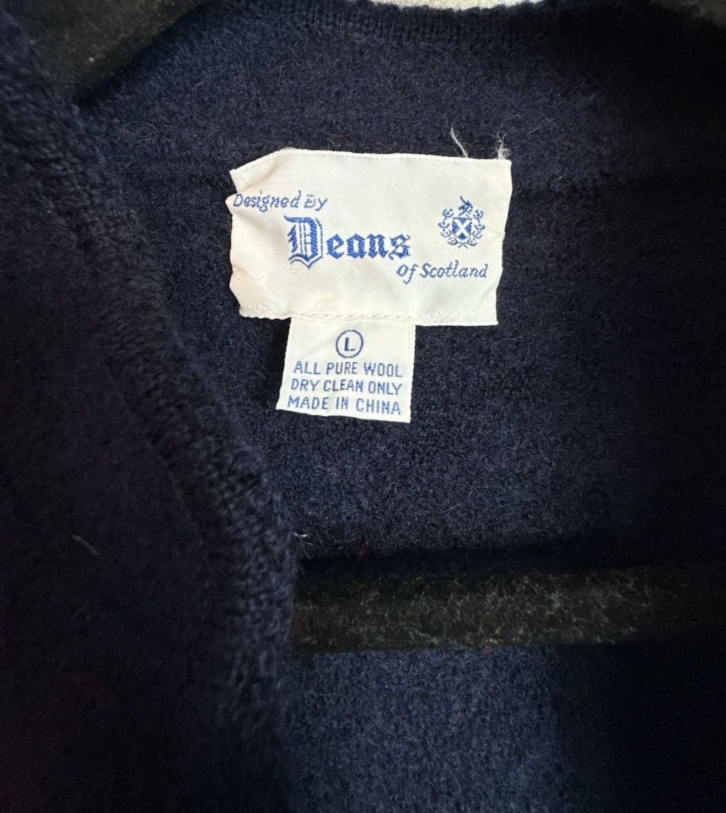 Deans of Scotland Cardigan Size L Navy Blue Wool Button Front Sweater Jacket 3