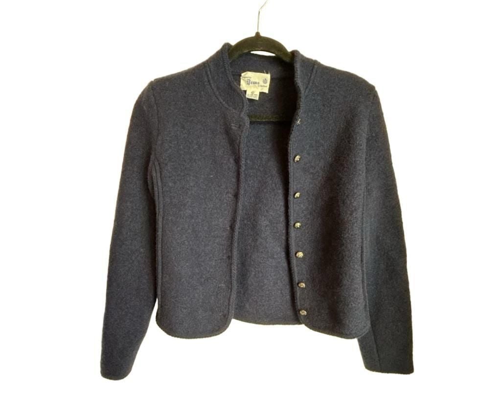 Deans of Scotland Cardigan Size L Navy Blue Wool Button Front Sweater Jacket 7