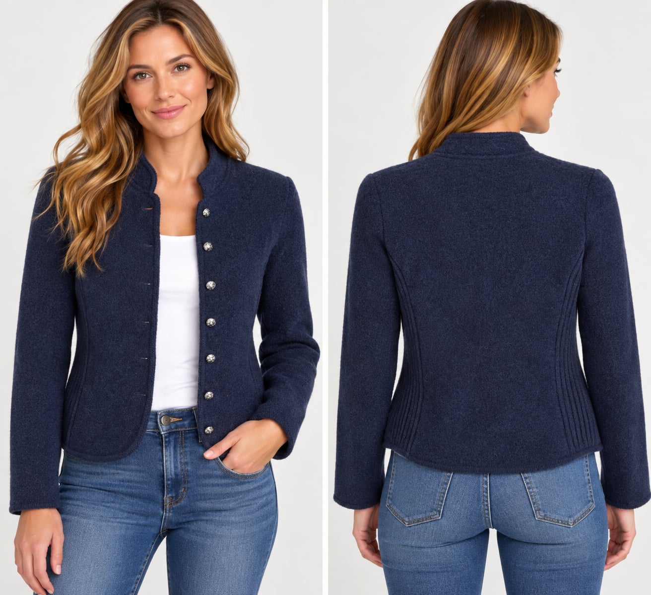 Deans of Scotland Cardigan Size L Navy Blue Wool Button Front Sweater Jacket 2