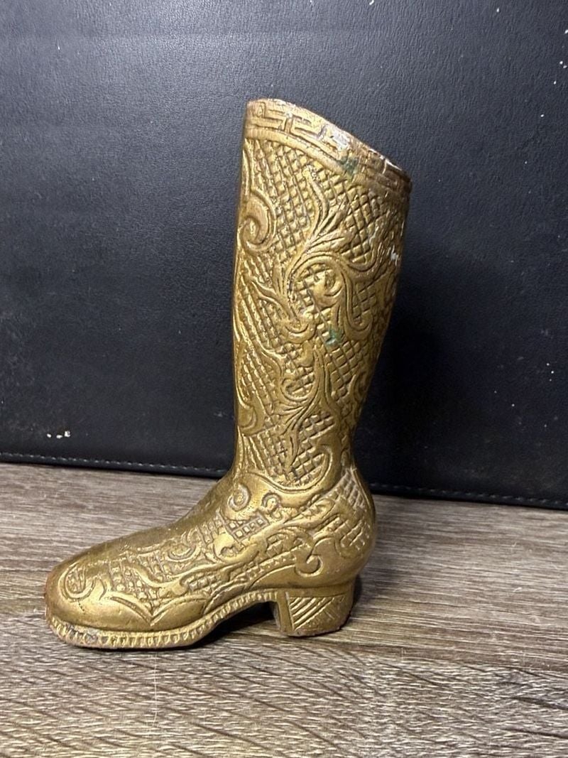 Vintage Ornate Brass Boot Match Holder 2
