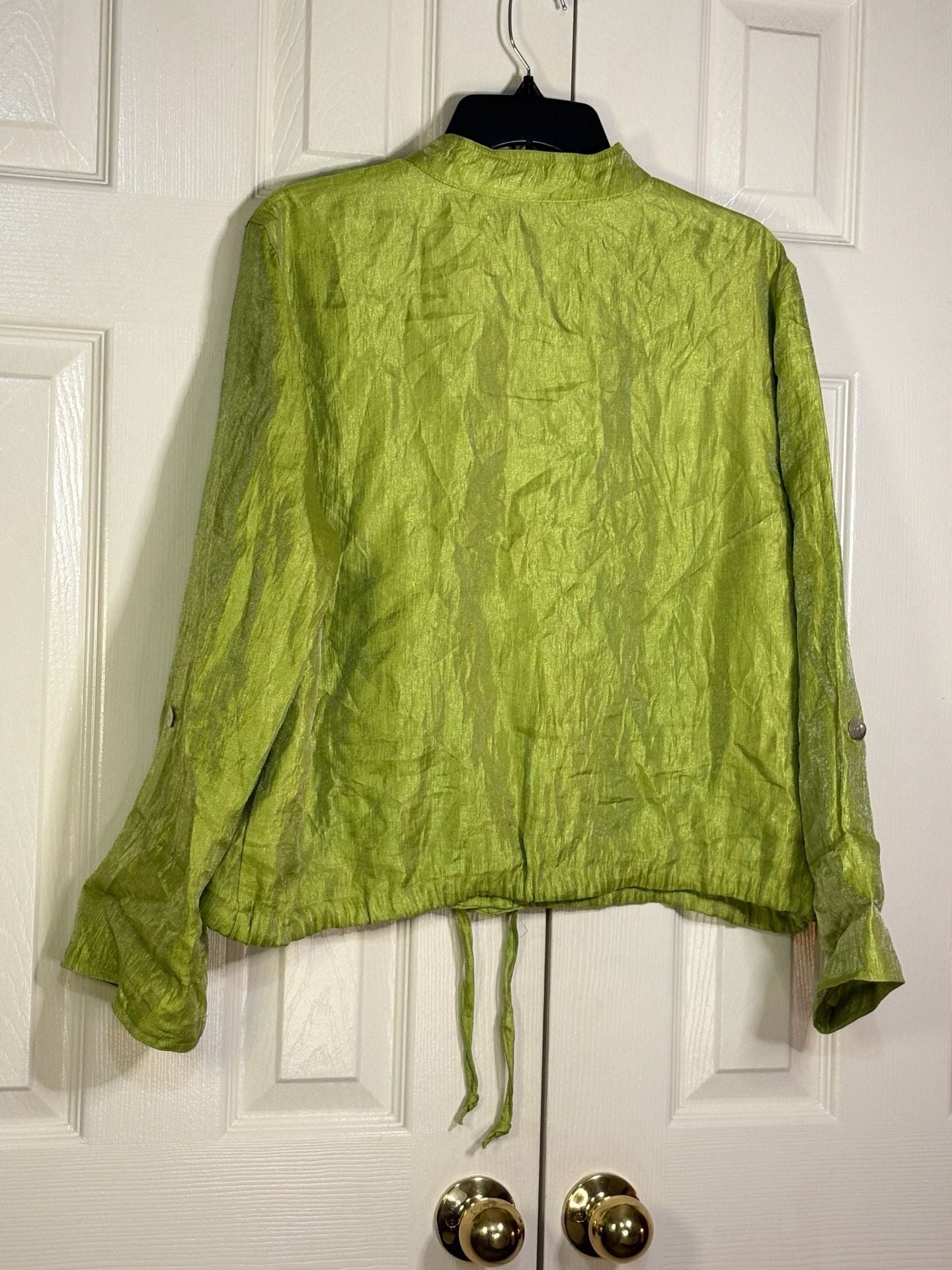 Linea Jacket Size XL Green Crinkled Utility Button Down Drawstring Waist 7