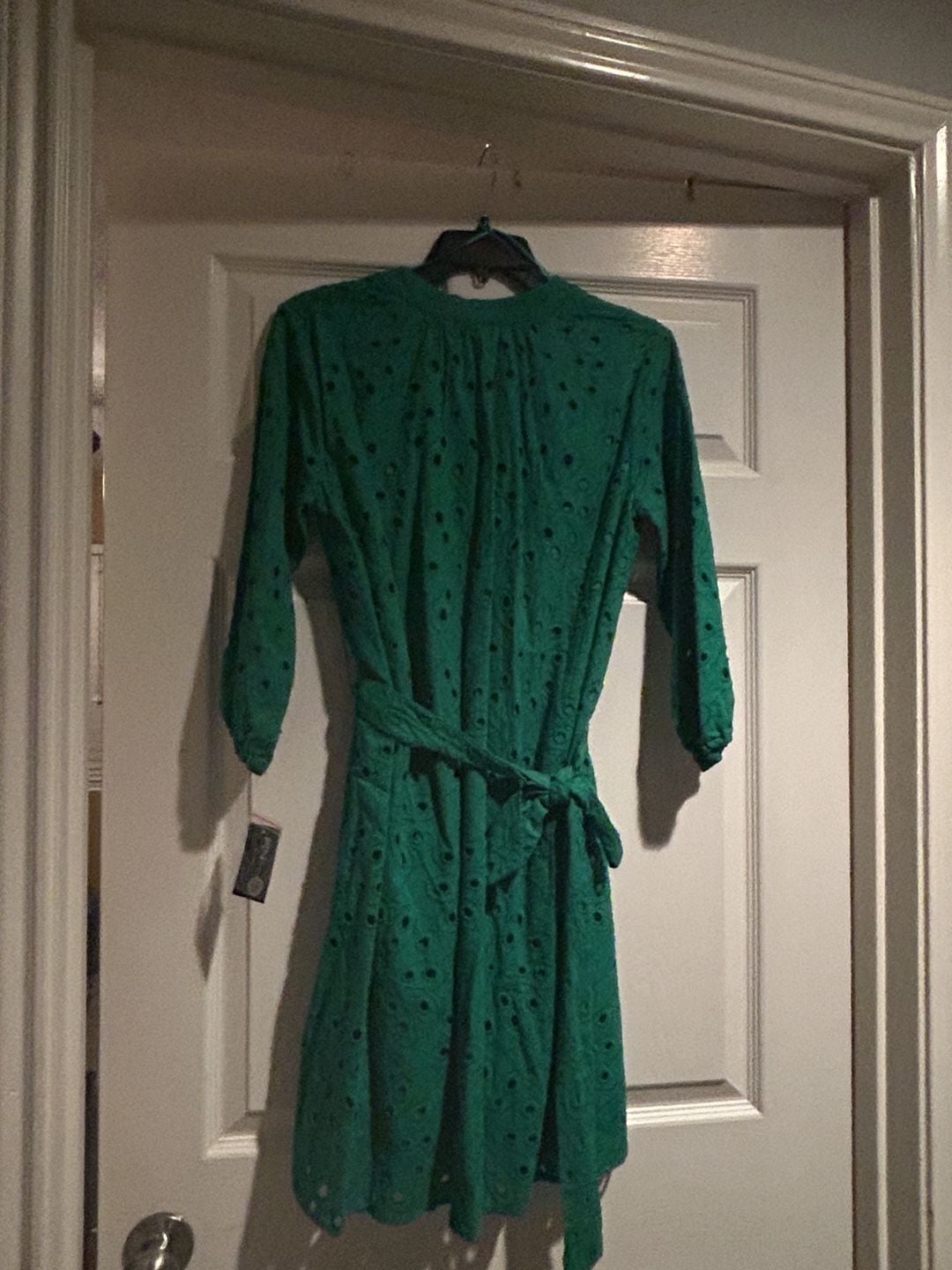 RN Studio by Ronni Nicole Dress Size S Green Eyelet Belted 3/4 Sleeve 4
