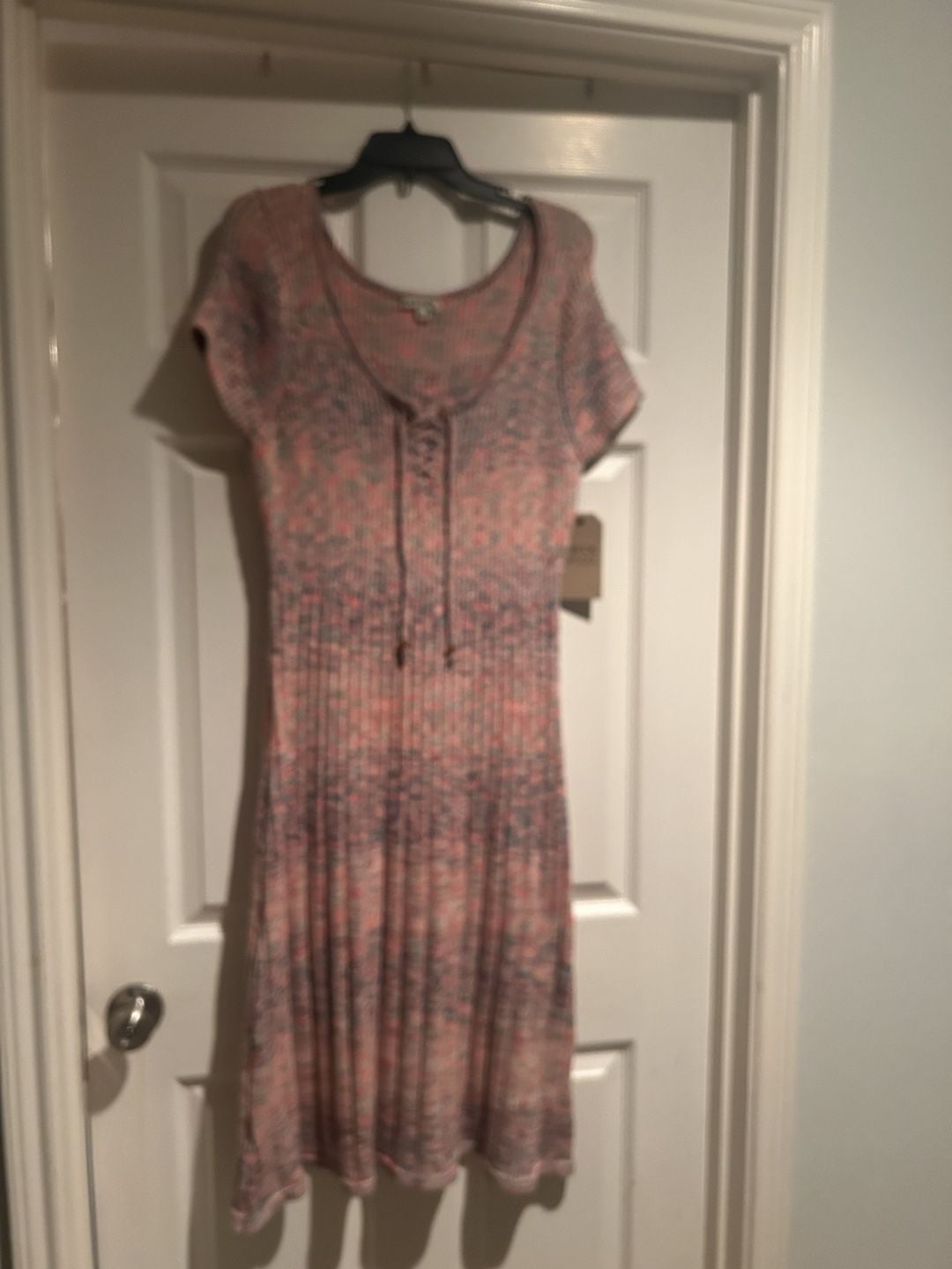 Frye Knit Sweater Dress Size L Coral Pink Combo 2