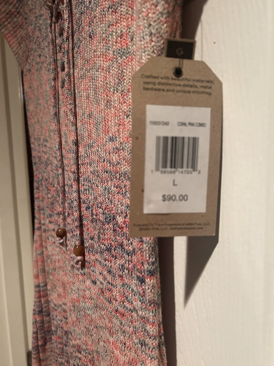 Frye Knit Sweater Dress Size L Coral Pink Combo 4