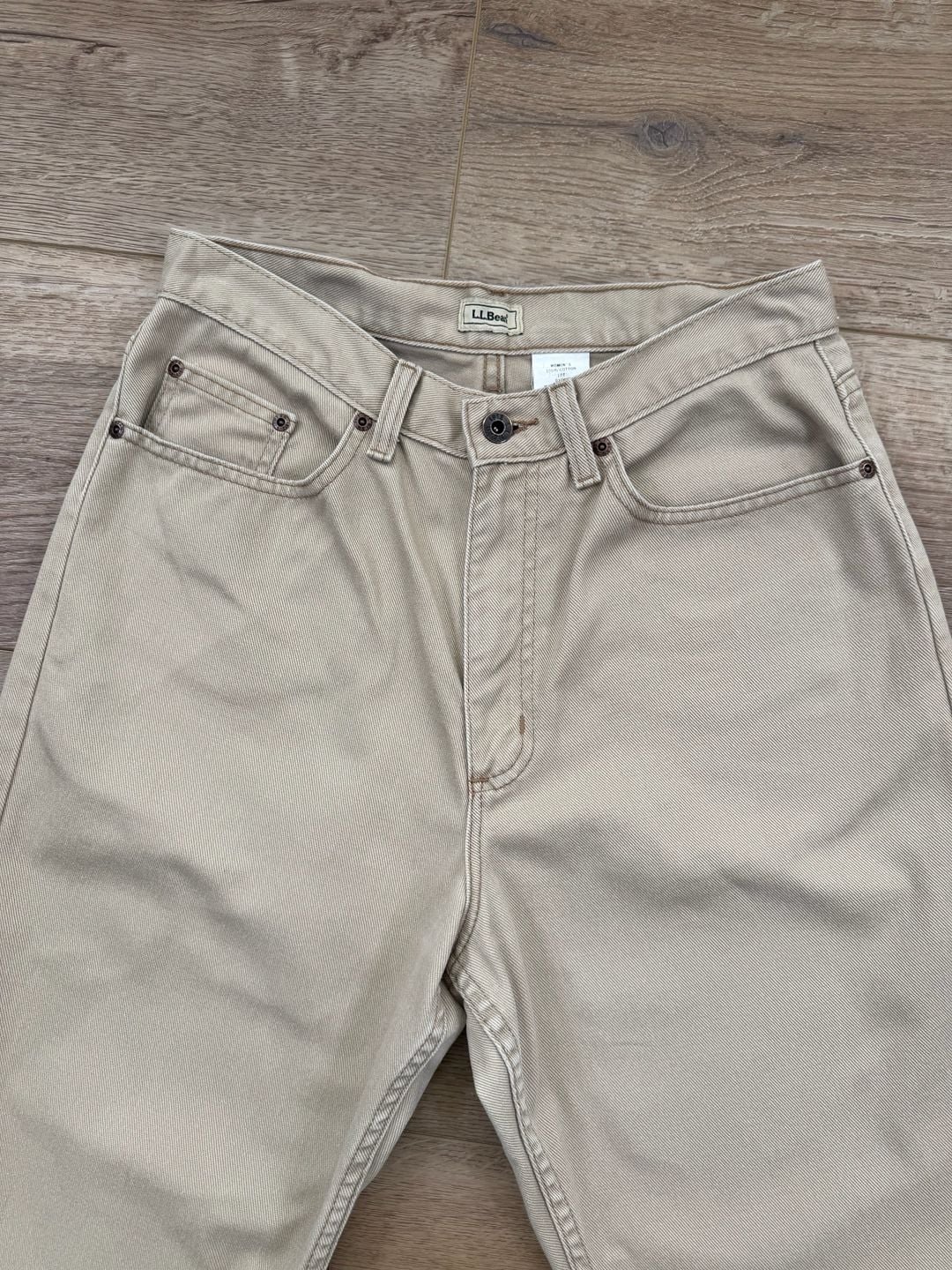 L.L.Bean Women’s Straight Leg Jeans Tan 100% Cotton Raw Hem Size 10T 4