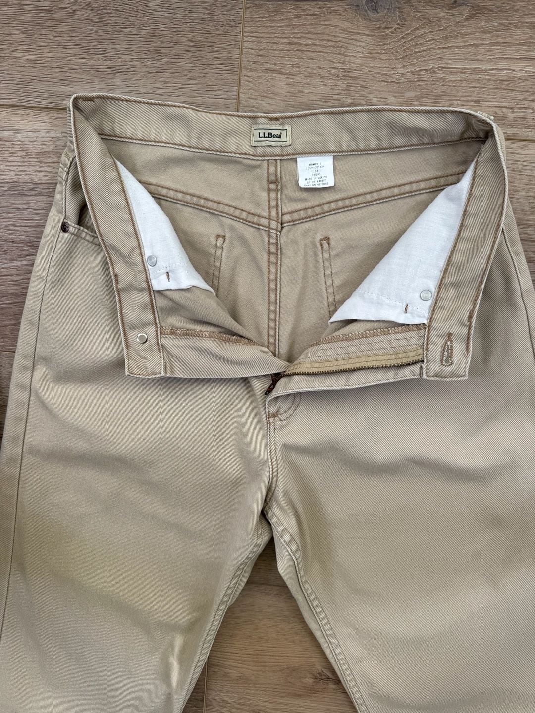 L.L.Bean Women’s Straight Leg Jeans Tan 100% Cotton Raw Hem Size 10T 5