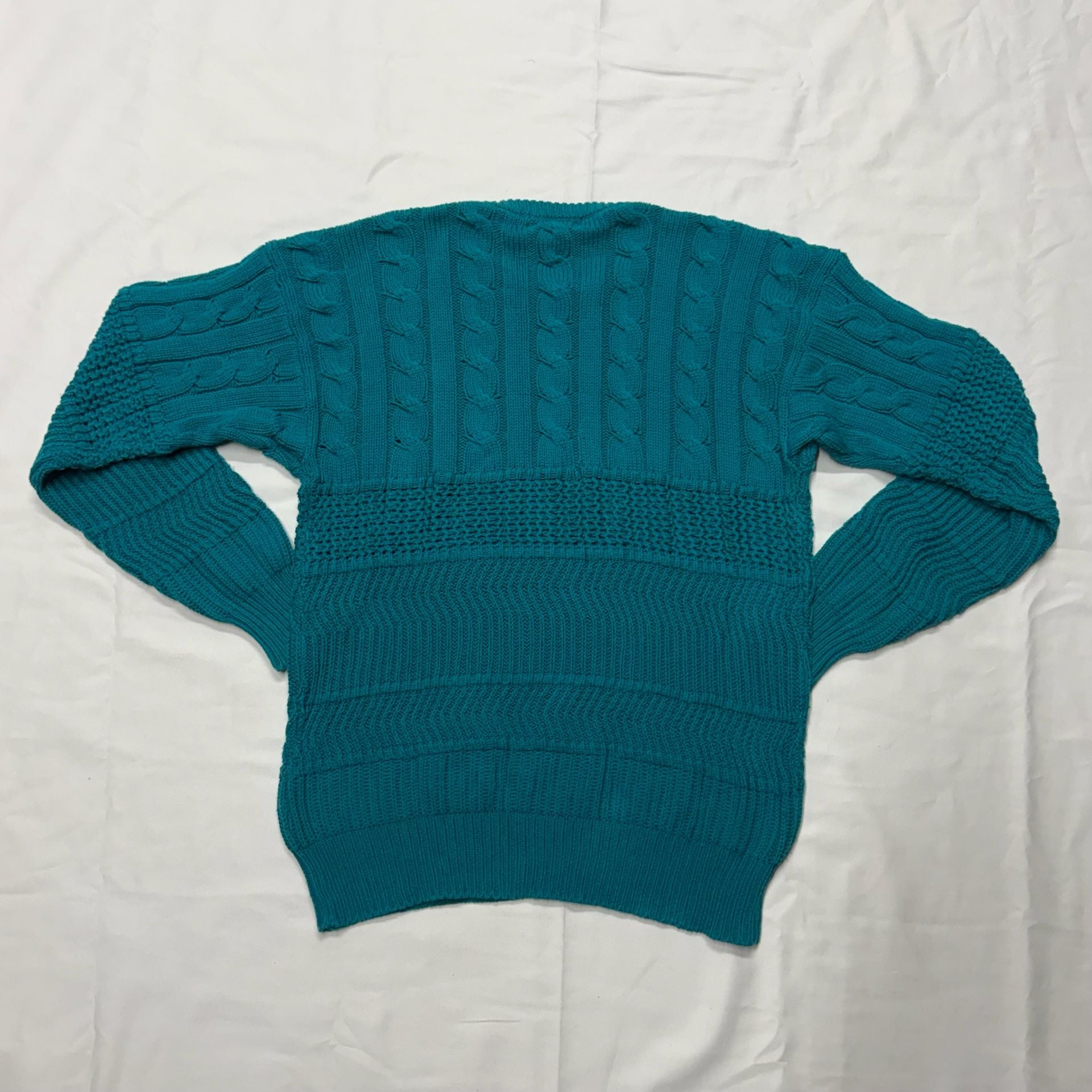 Henry Grethel Design Cable Knit Sweater Size M Teal Cotton 3