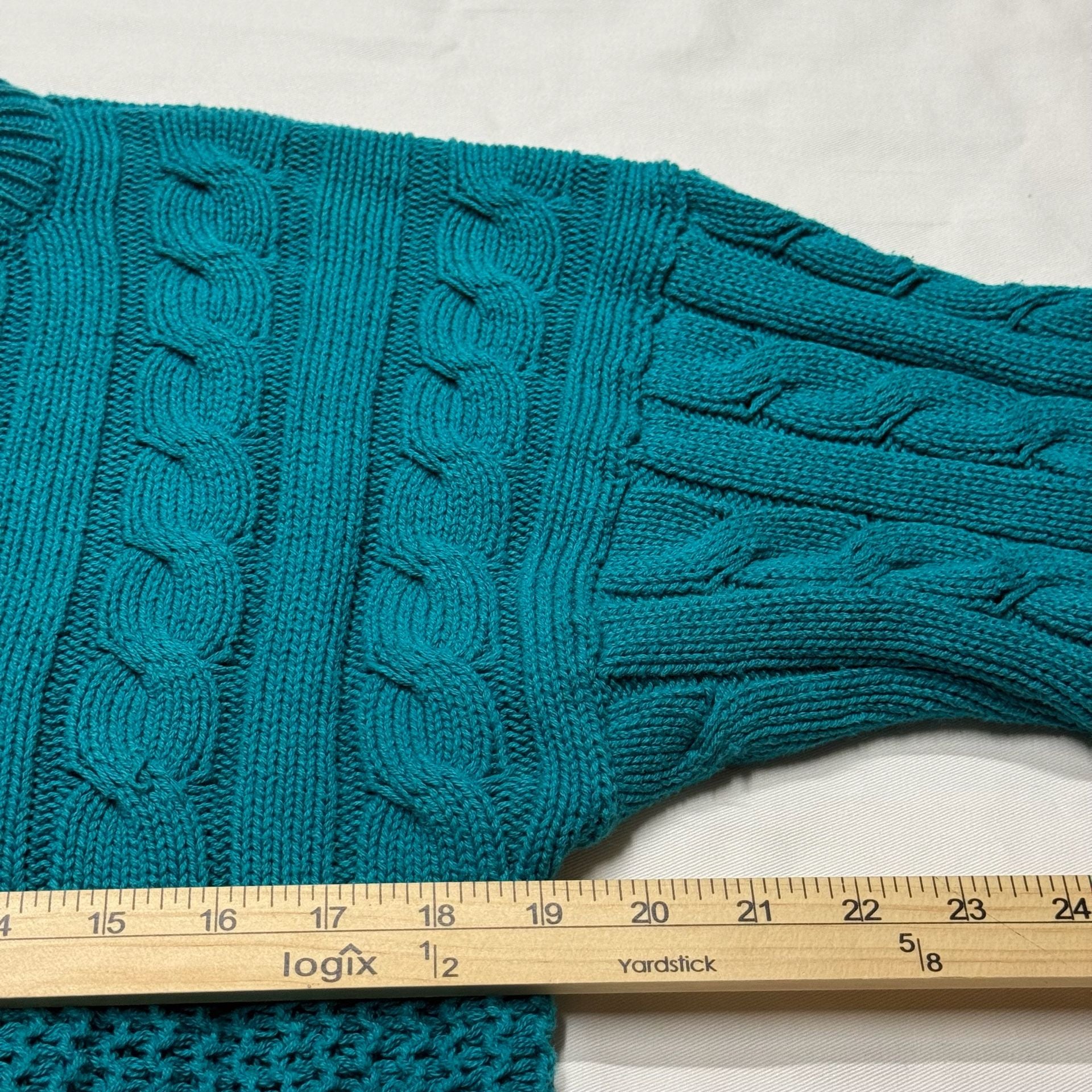 Henry Grethel Design Cable Knit Sweater Size M Teal Cotton 5