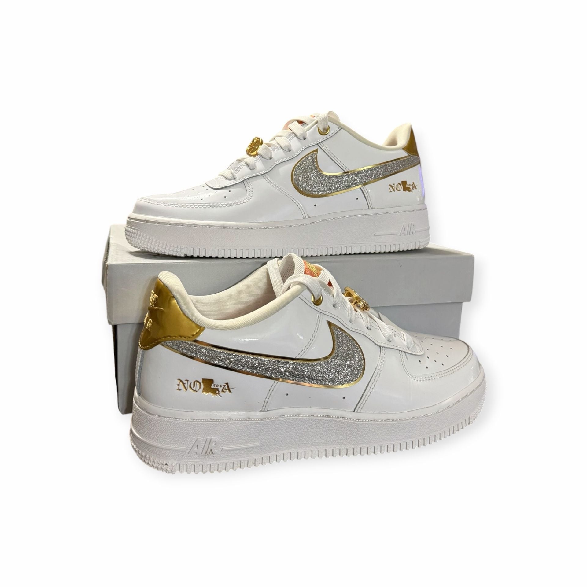 Nike Air Force 1 Low NOLA White Gold Glitter Sneakers -6Y/7.5W 2