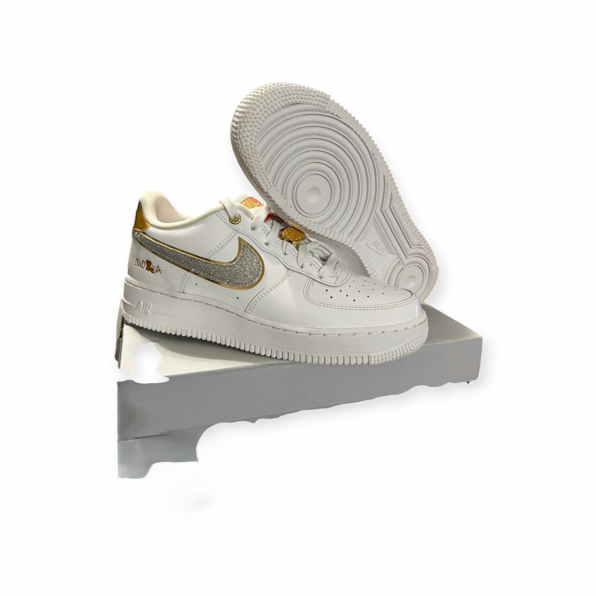 Nike Air Force 1 Low NOLA White Gold Glitter Sneakers -6Y/7.5W 6