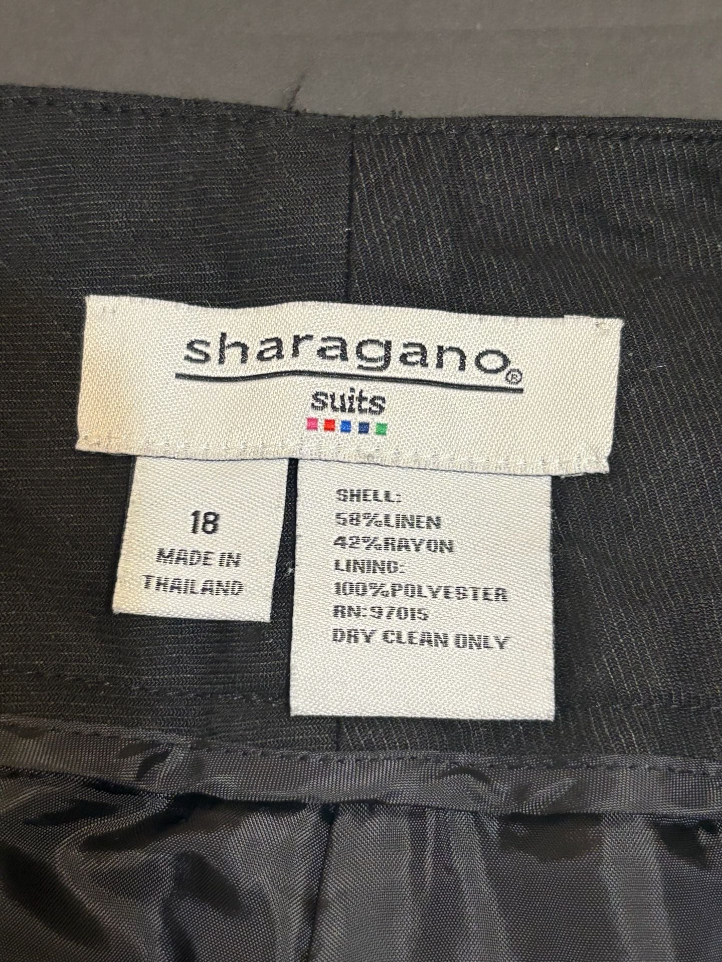Sharagano Wide Leg Pants Size 18 Black Linen Rayon Suit Trousers 3