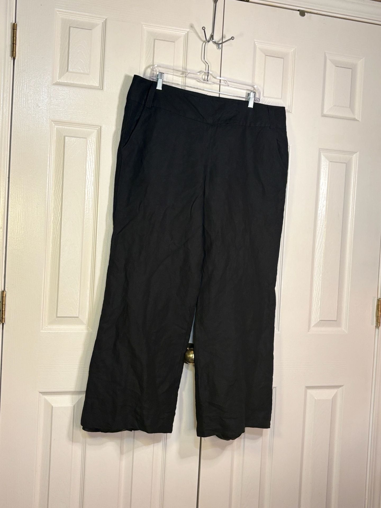 Sharagano Wide Leg Pants Size 18 Black Linen Rayon Suit Trousers 4