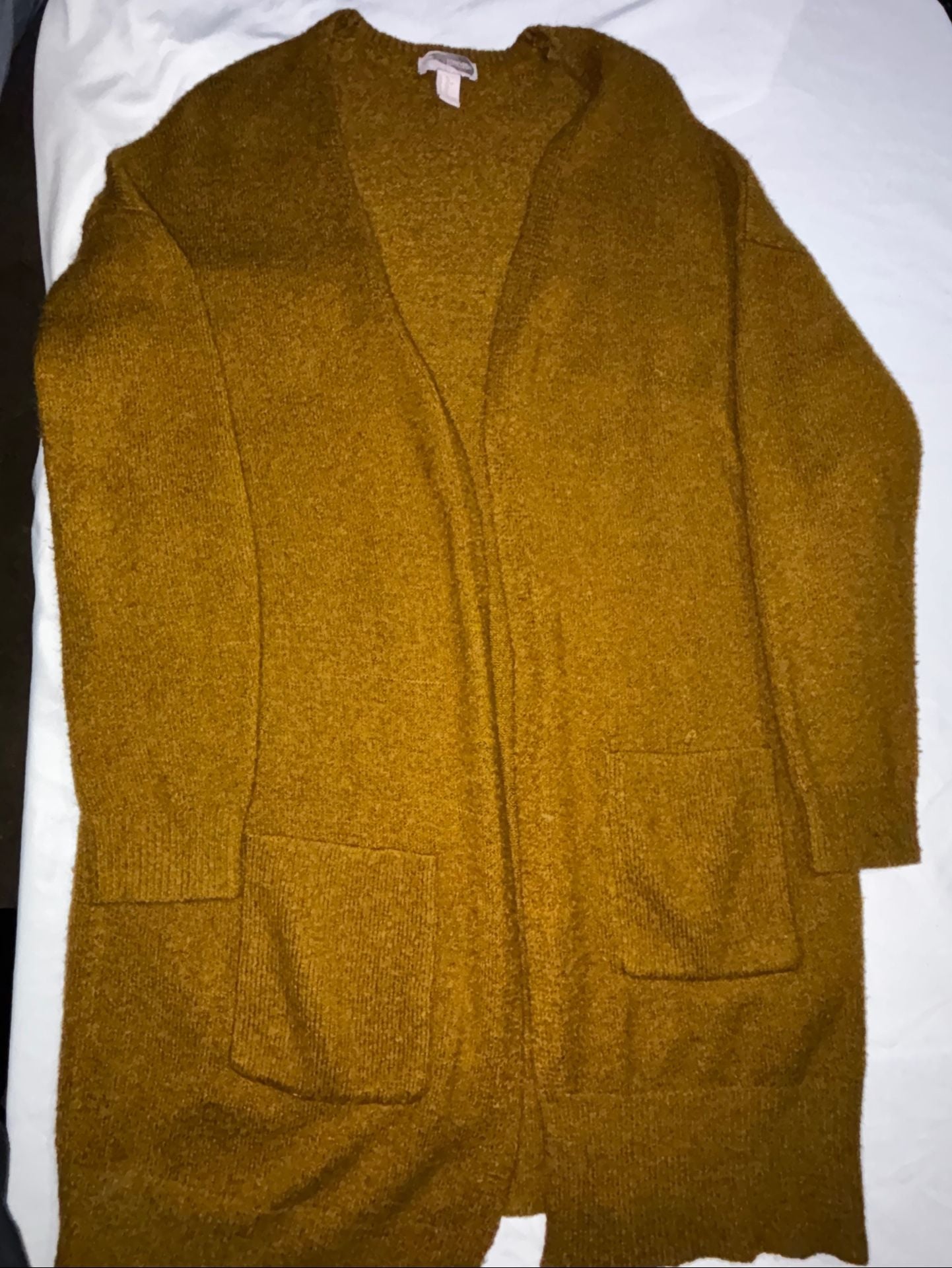 Forever 21 Cardigan Sweater Size XL Mustard Open Front Pockets 2