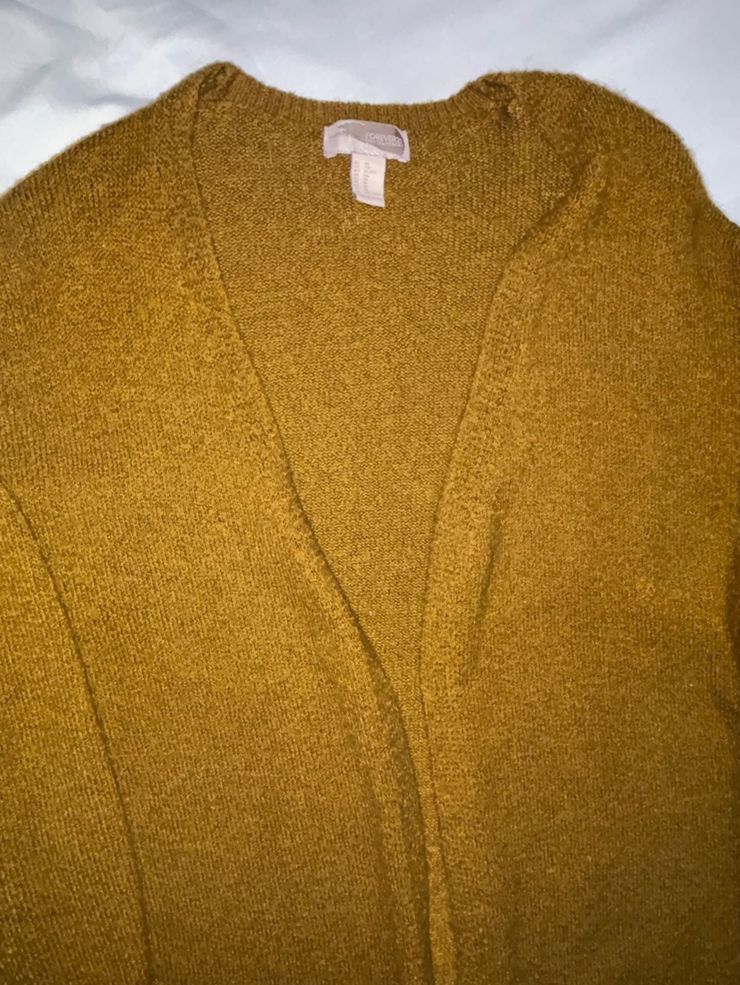 Forever 21 Cardigan Sweater Size XL Mustard Open Front Pockets 3