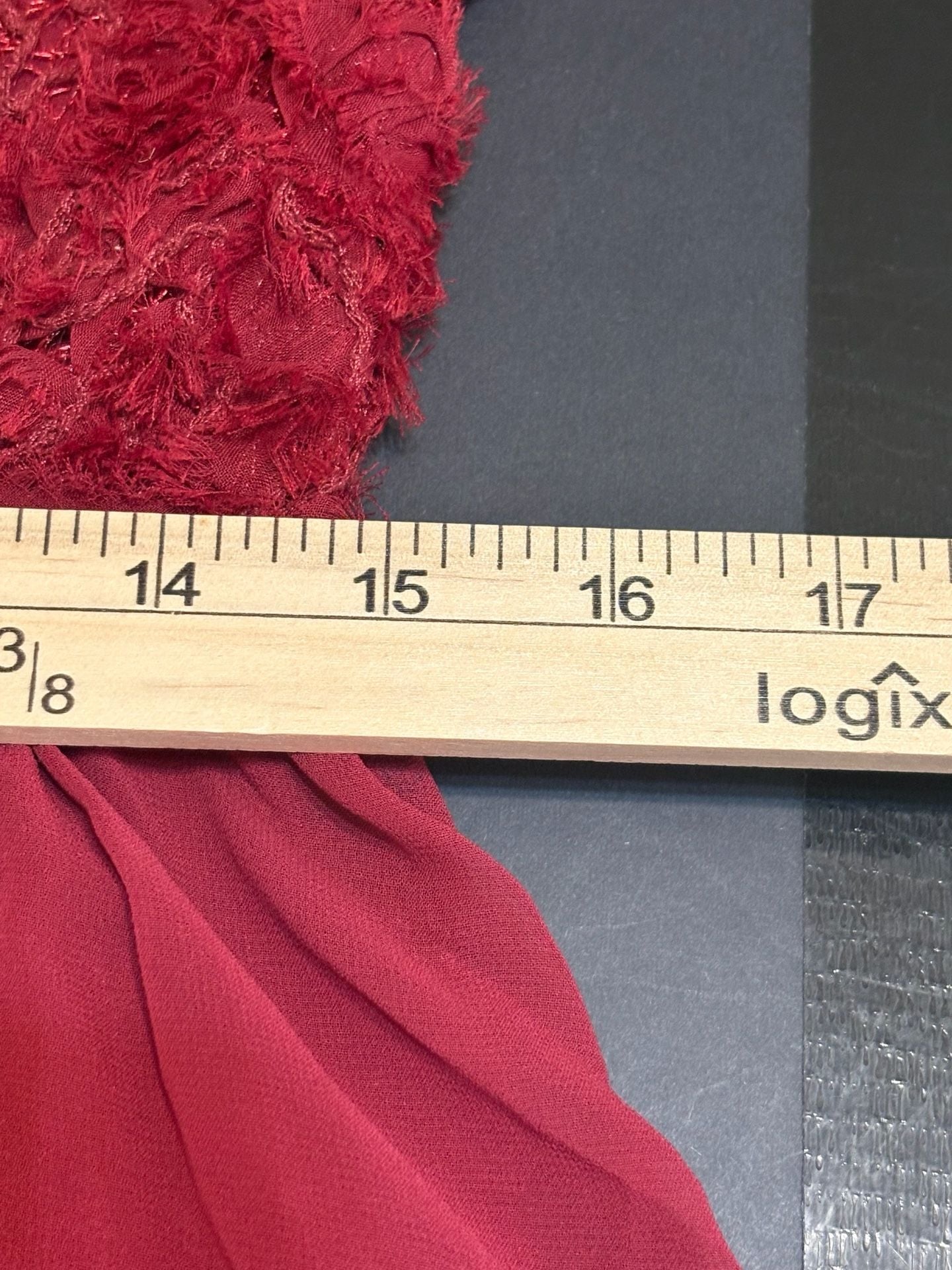 M.S.P. Dress Size 8 Burgundy Textured Bodice Chiffon Skirt Sleeveless 6