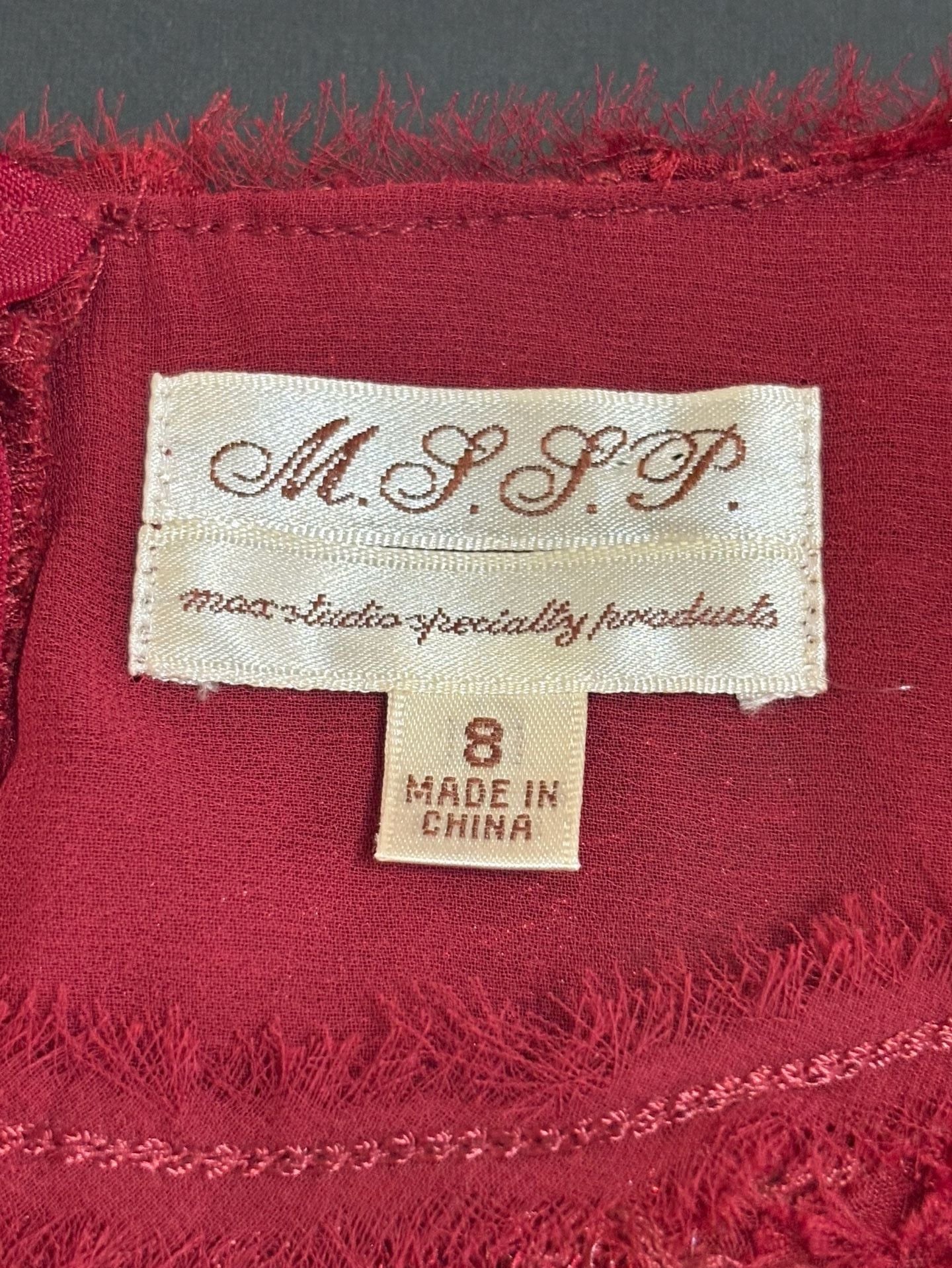 M.S.P. Dress Size 8 Burgundy Textured Bodice Chiffon Skirt Sleeveless 3