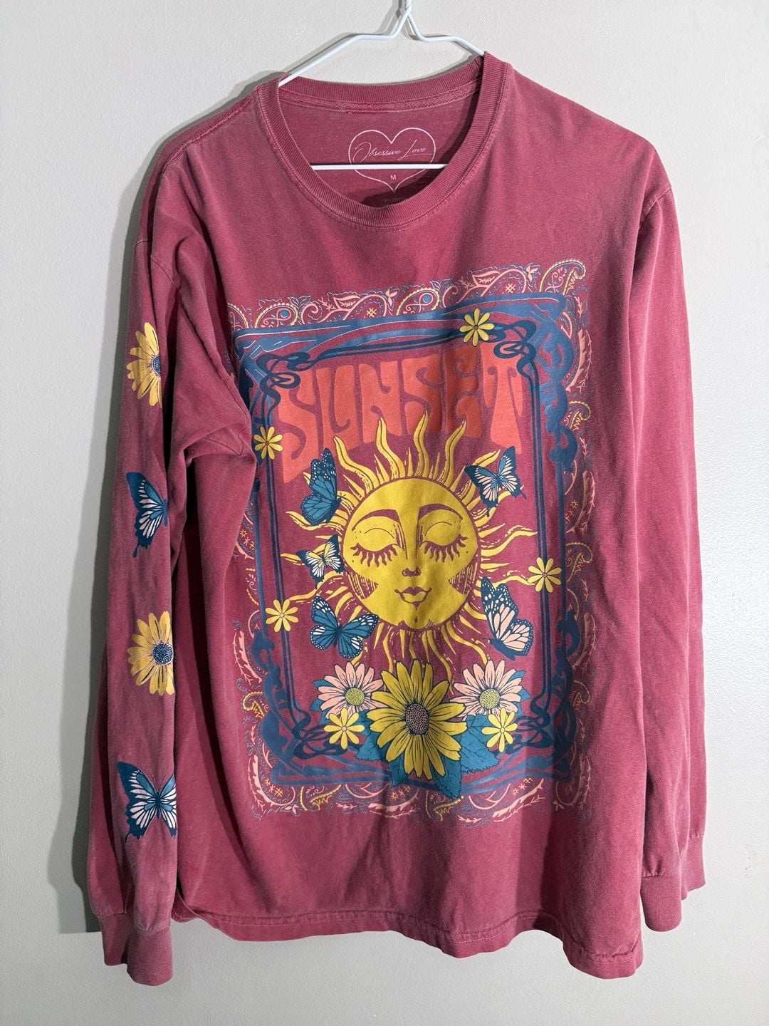 Obsessive Love Sunset Sun Moon Long Sleeve T-Shirt Size M Red 2