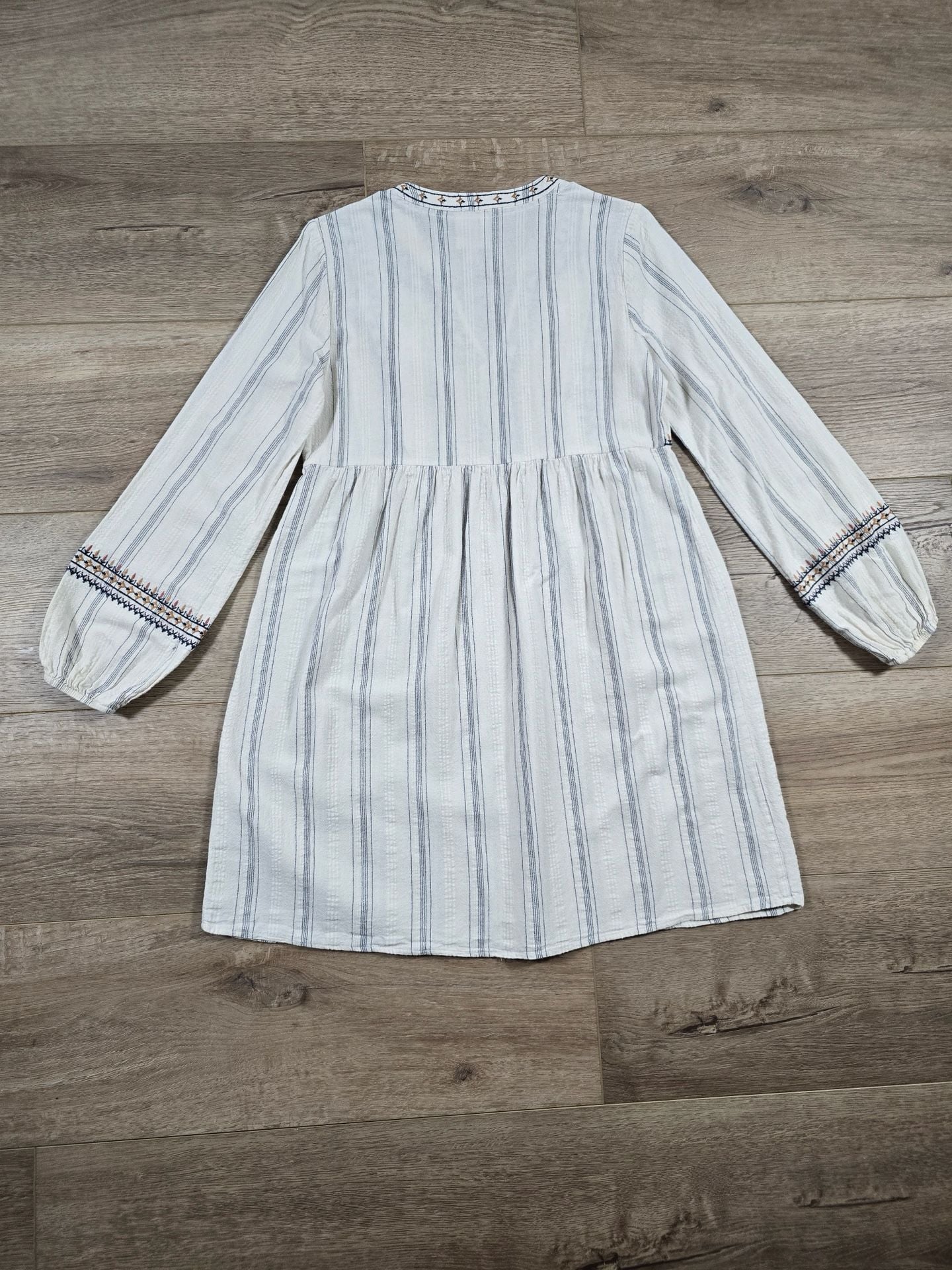 Knox Rose Embroidered Striped Boho Tassel Tunic Dress Cream Navy M 9