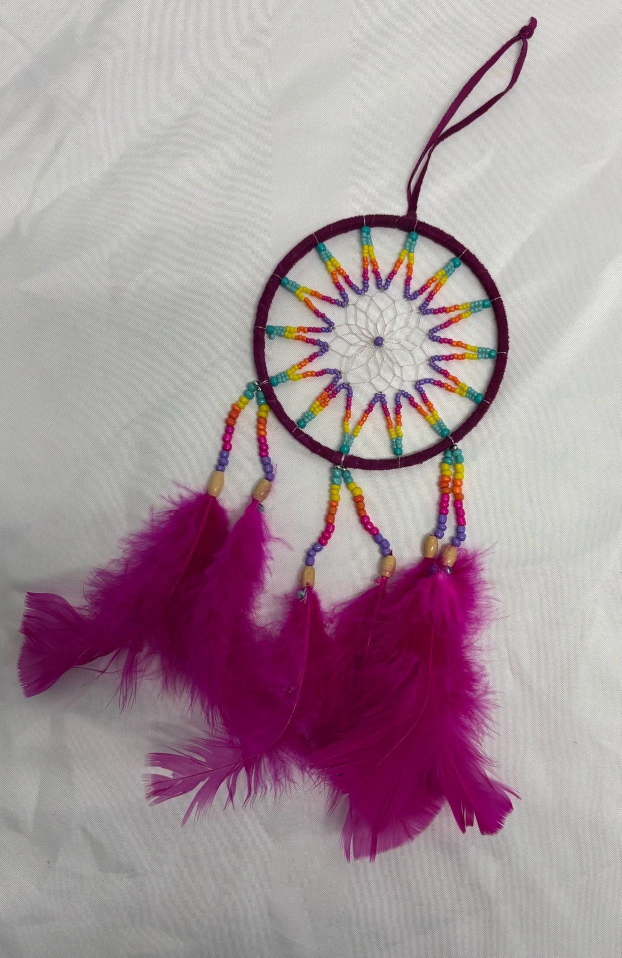 Purple Beaded Dream Catcher With Feathers 1