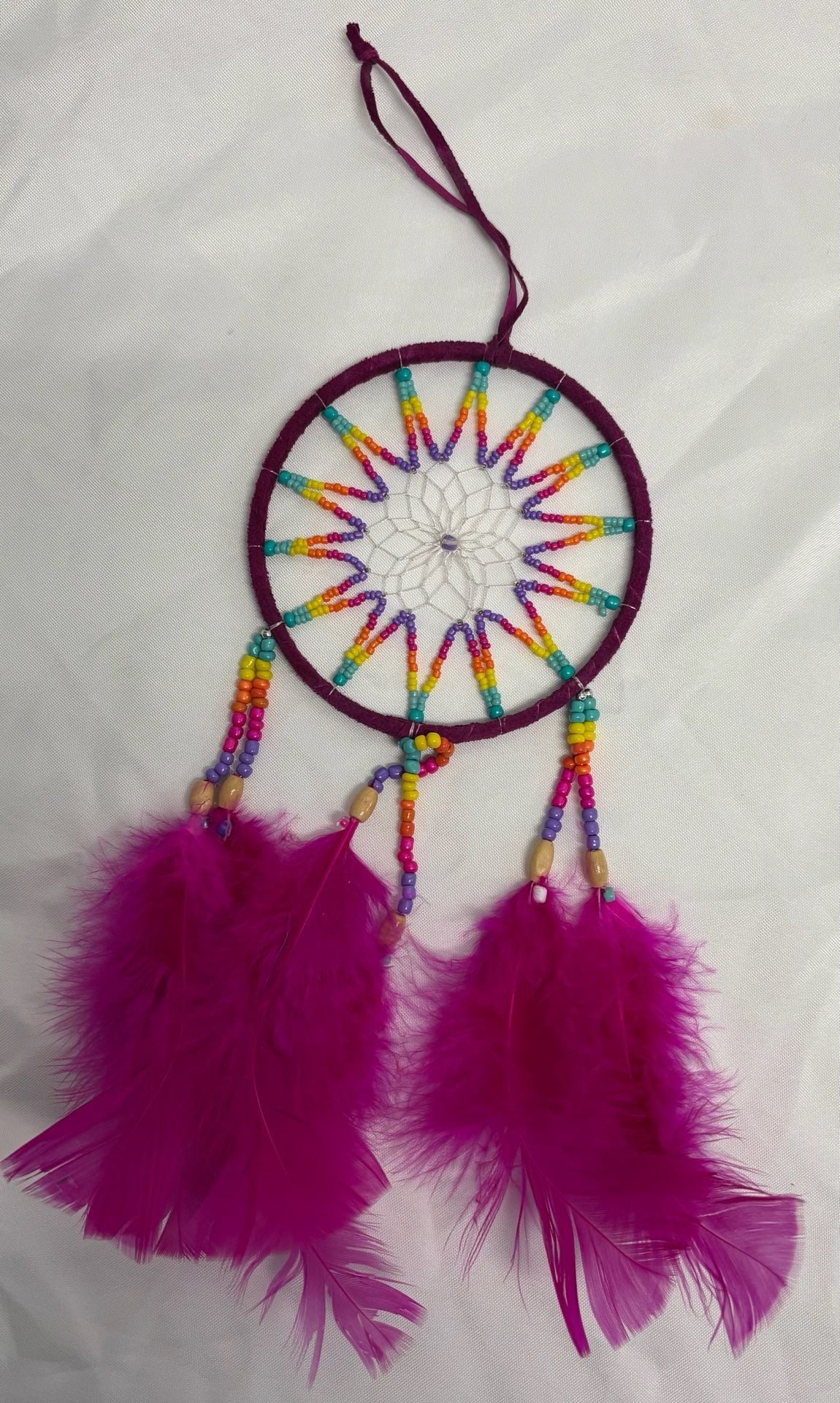 Purple Beaded Dream Catcher With Feathers 2