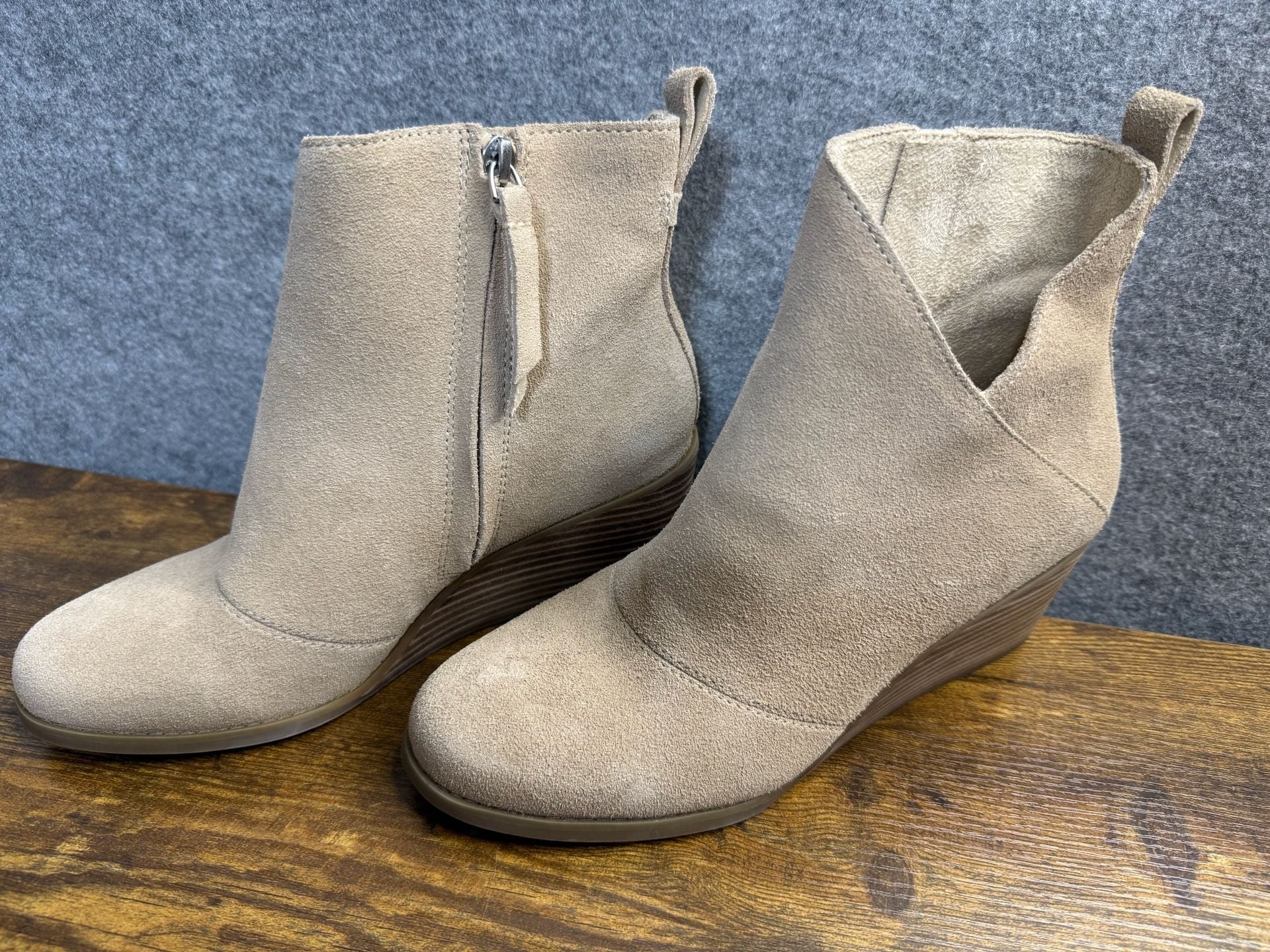 Toms Suede Wedge Ankle Boots Tan 5