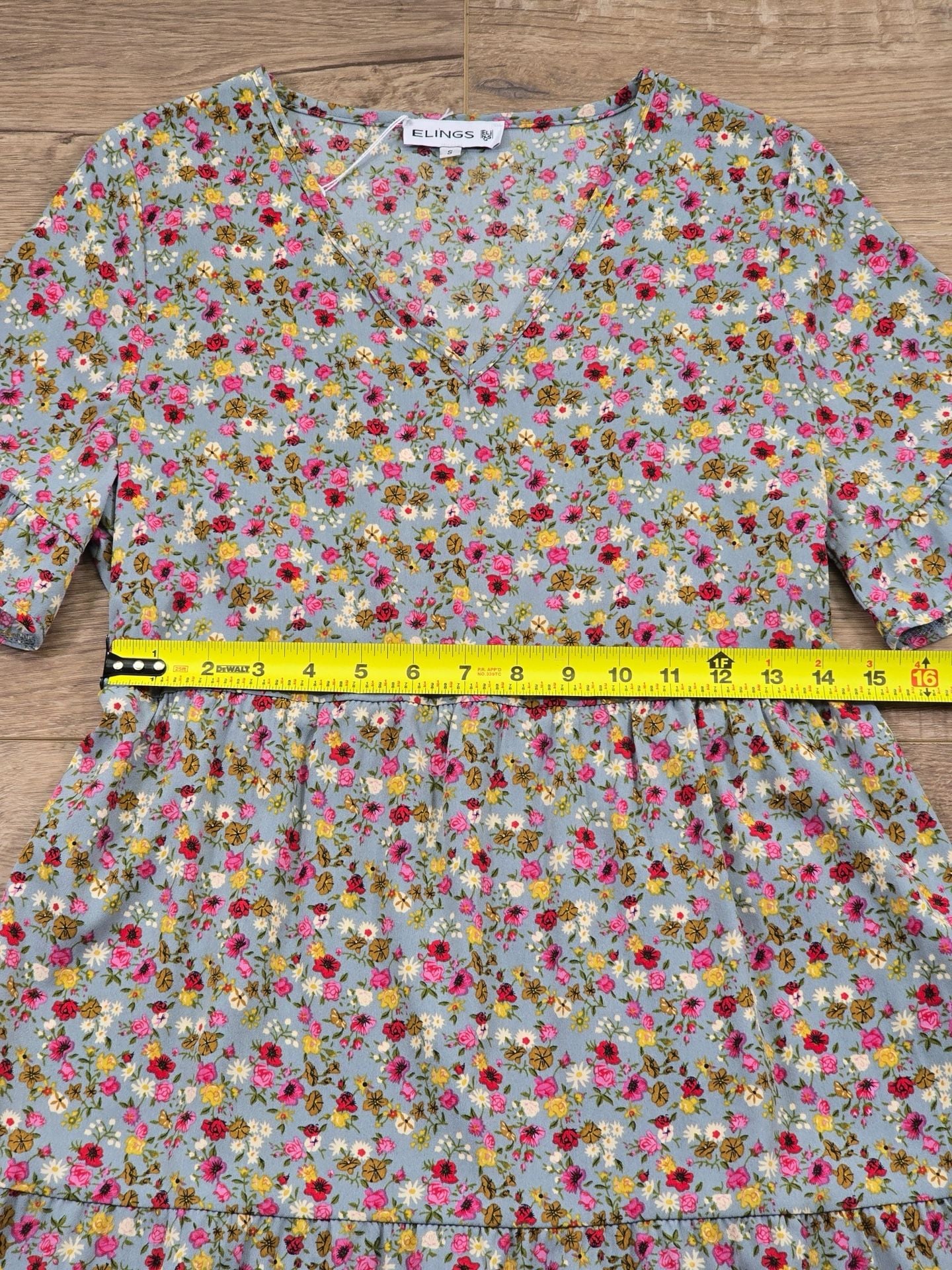 ELINGS Floral Maxi Dress Blue Tiered Flutter Sleeve V Neck Size S NWT 5