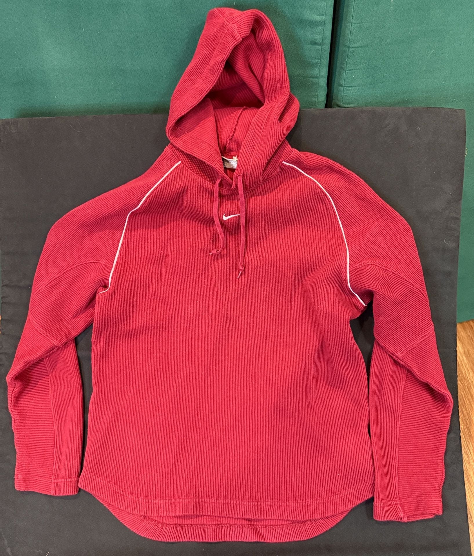 Nike Vintage Ribbed Hoodie Size L Red White Piping 2