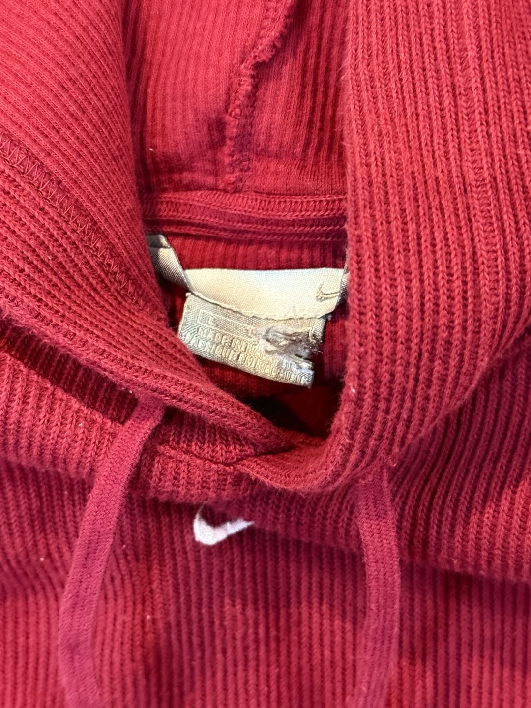 Nike Vintage Ribbed Hoodie Size L Red White Piping 3