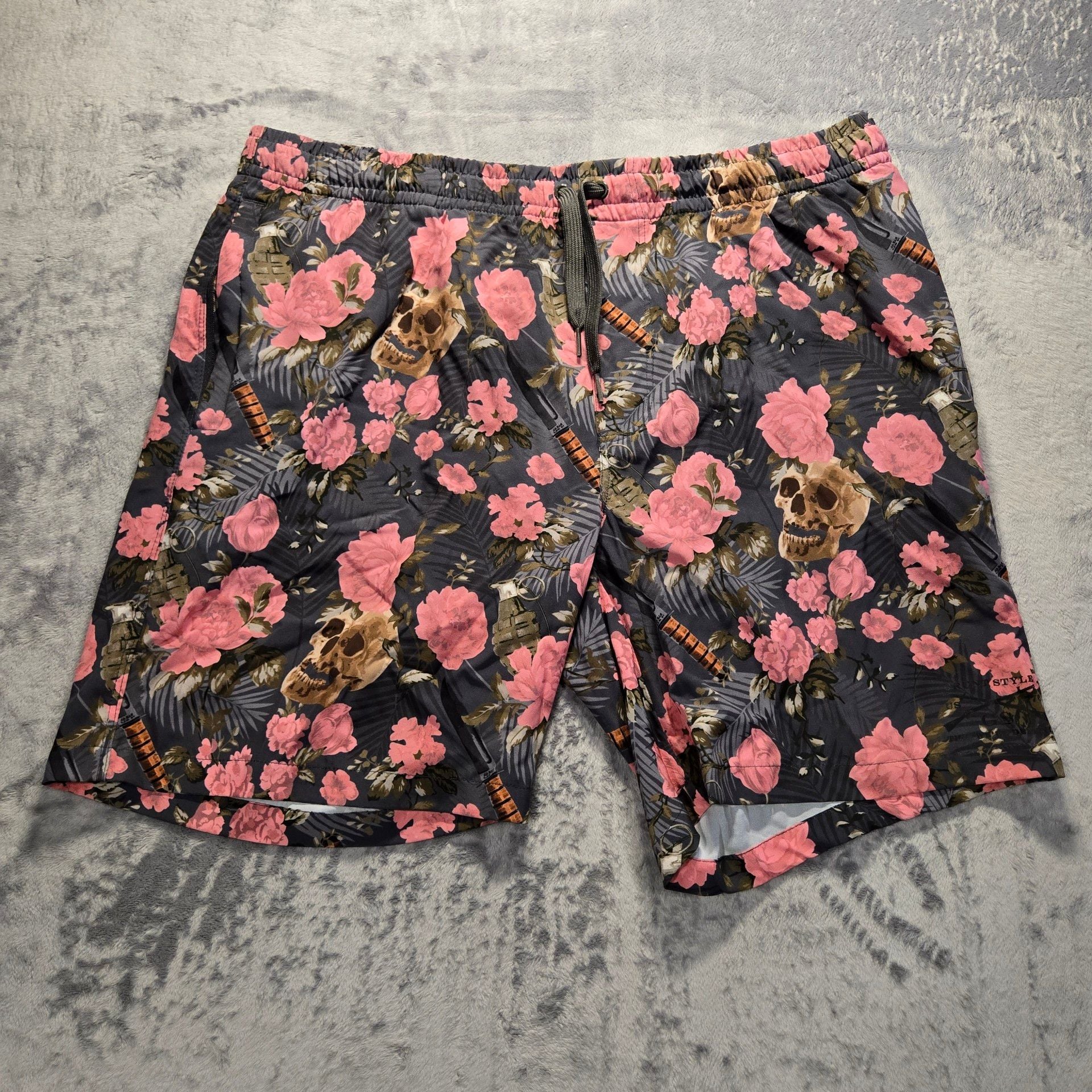 Grunt Style Shorts Floral Skull Print Size XL 2